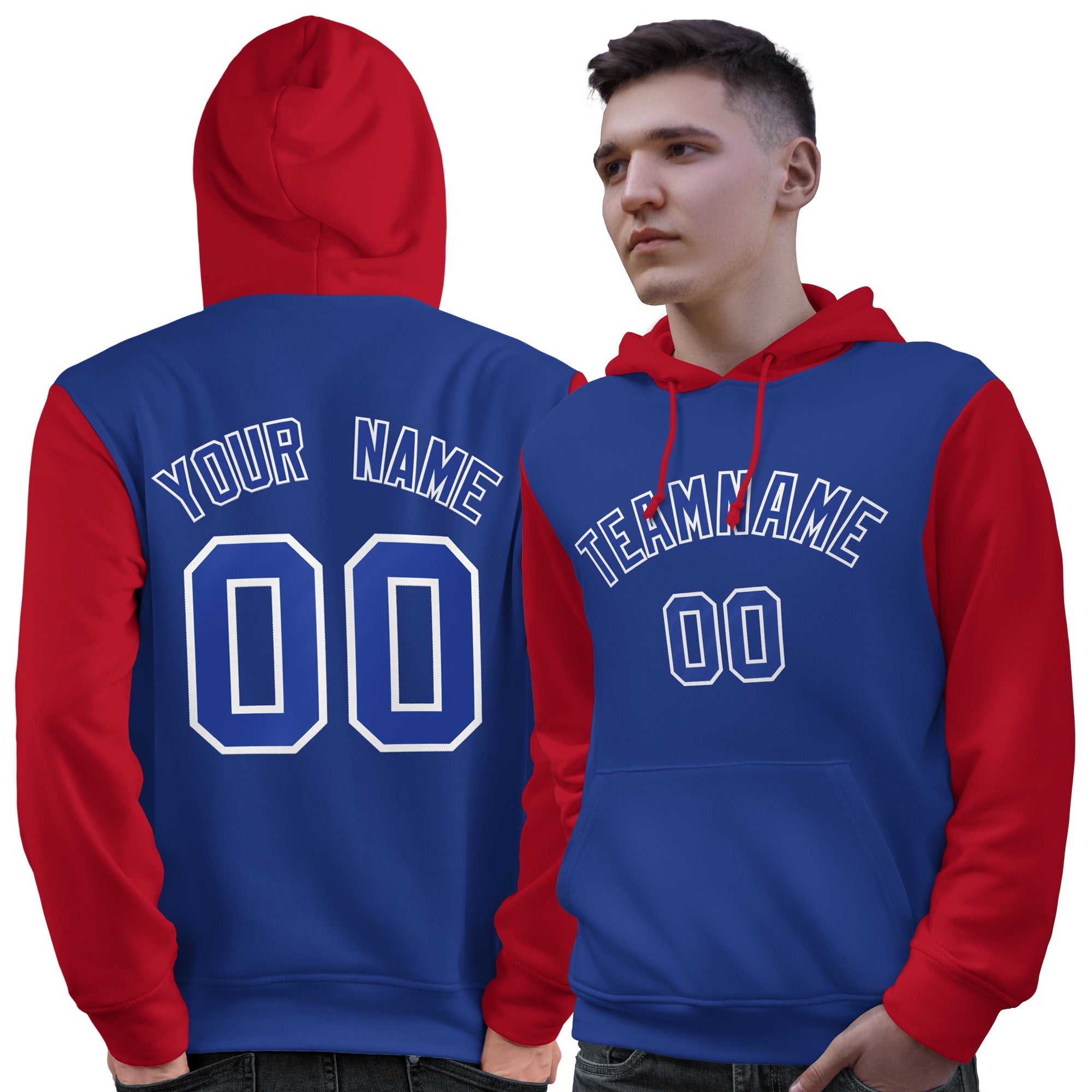 Custom Royal White-Red Raglan Sleeves Pullover Personalized Sweatshirt Hoodie| KXKSHOP