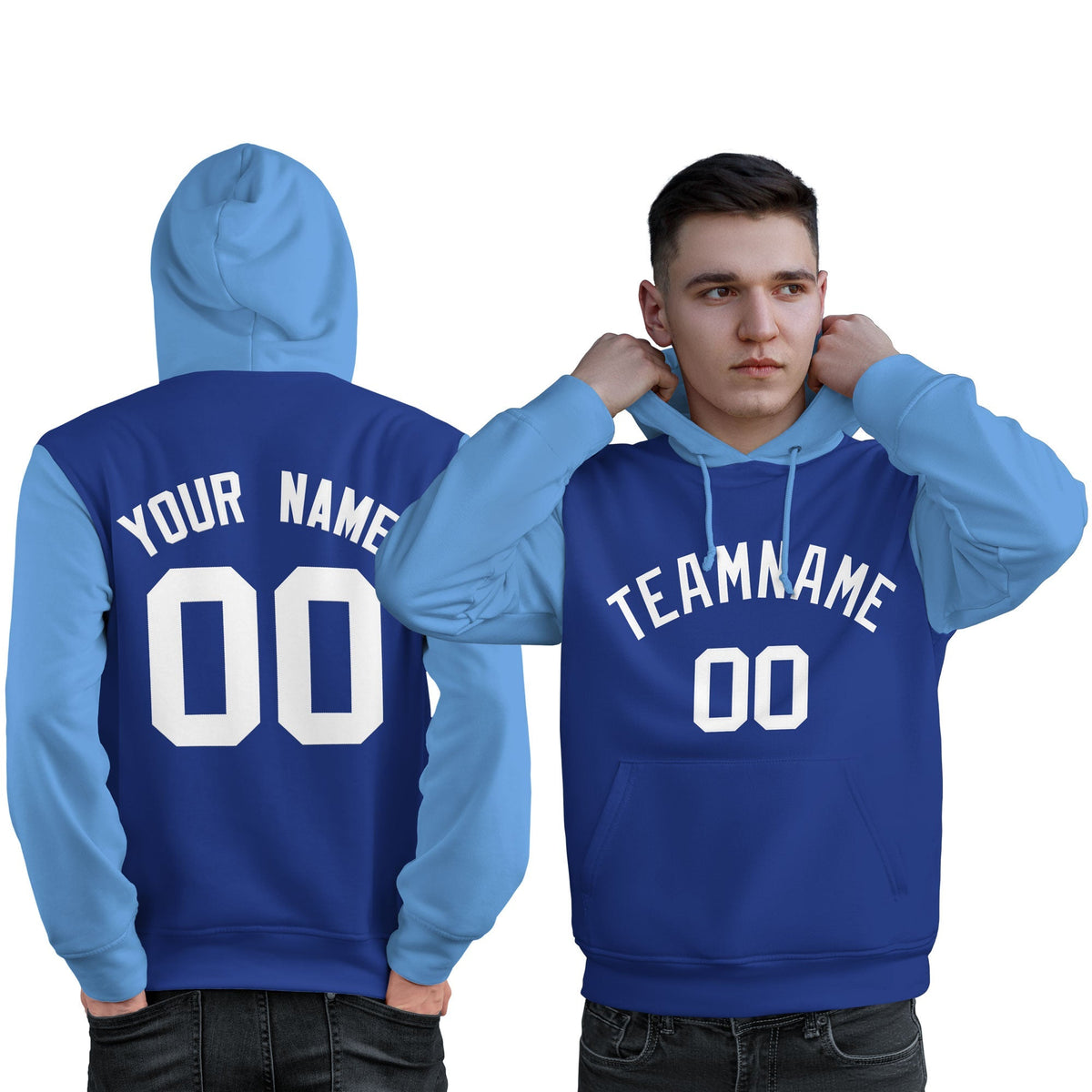 Custom Royal White-Light Blue Raglan Sleeves Pullover Personalized Sweatshirt Hoodie| KXKSHOP