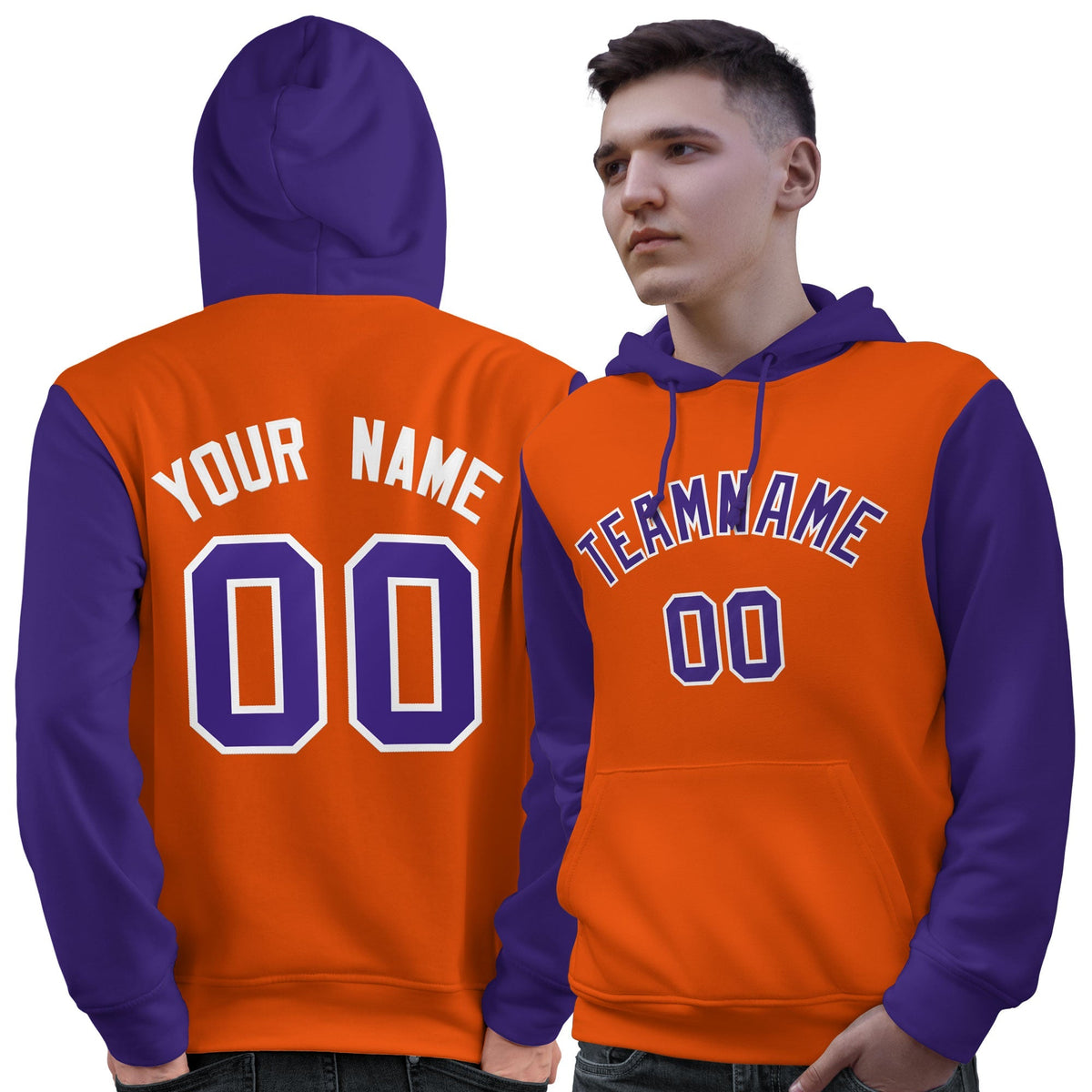 Custom Orange Purple-White Raglan Sleeves Pullover Personalized Sweatshirt Hoodie| KXKSHOP