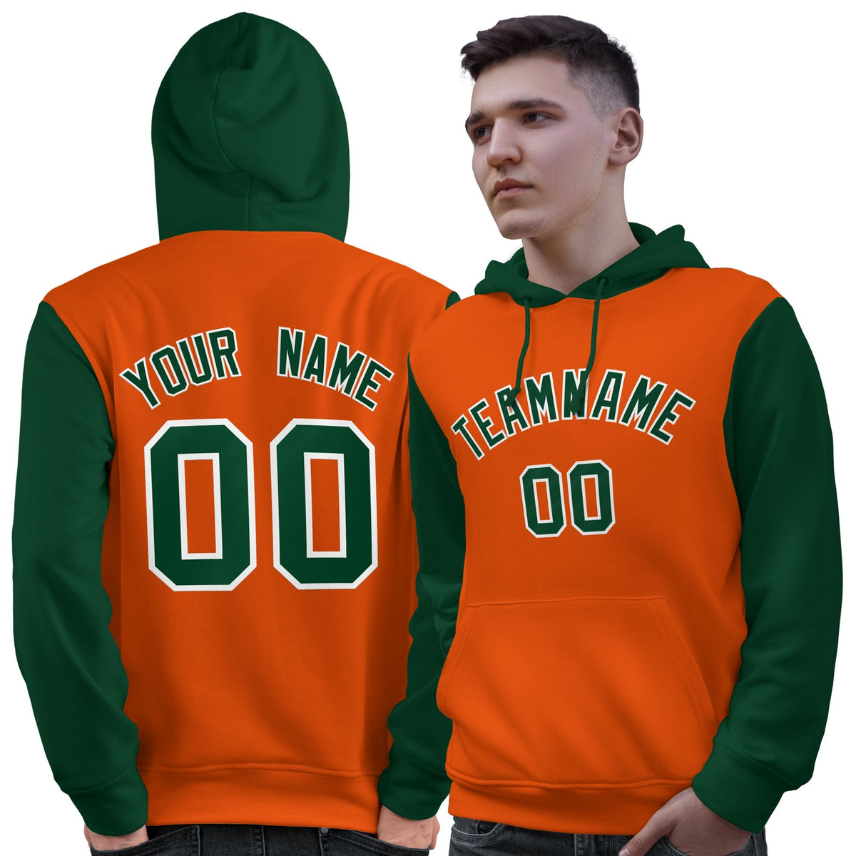 Custom Orange Green-White Raglan Sleeves Pullover Personalized Sweatshirt Hoodie| KXKSHOP