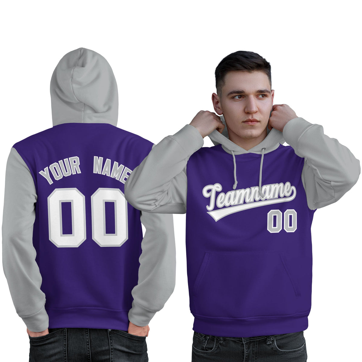 Custom Purple White-Gray Raglan Sleeves Pullover Personalized Sweatshirt Hoodie| KXKSHOP