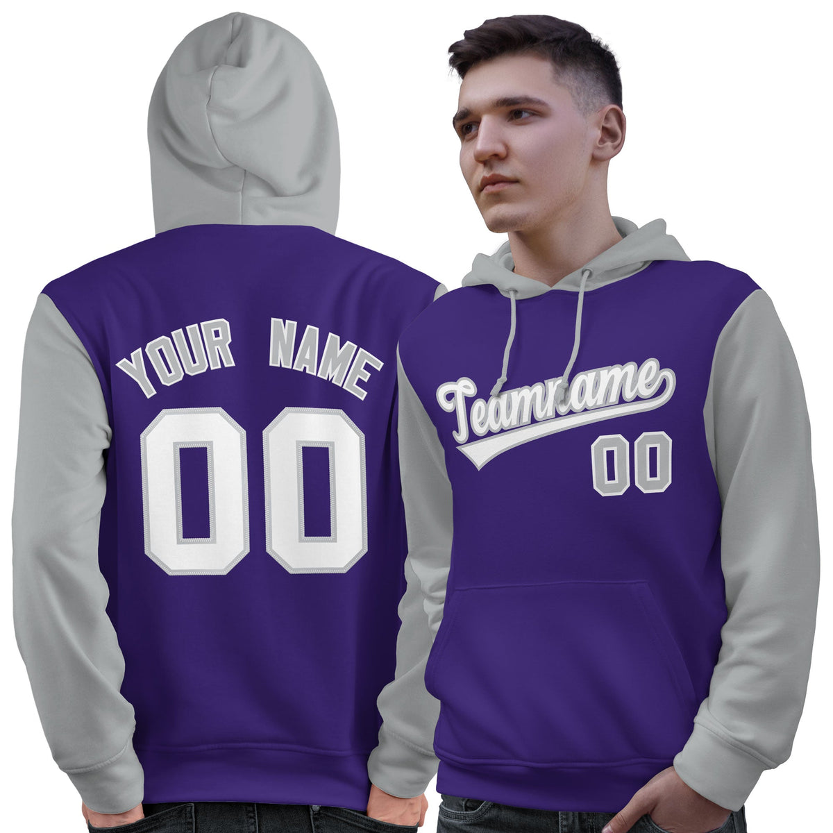 Custom Purple White-Gray Raglan Sleeves Pullover Personalized Sweatshirt Hoodie| KXKSHOP