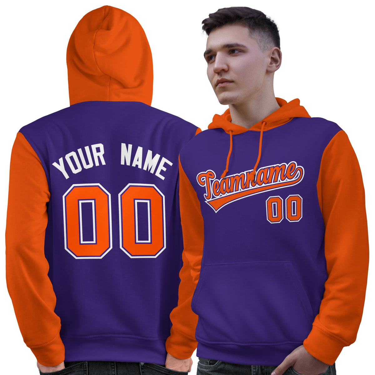 Custom Purple Orange-White Raglan Sleeves Pullover Personalized Sweatshirt Hoodie| KXKSHOP