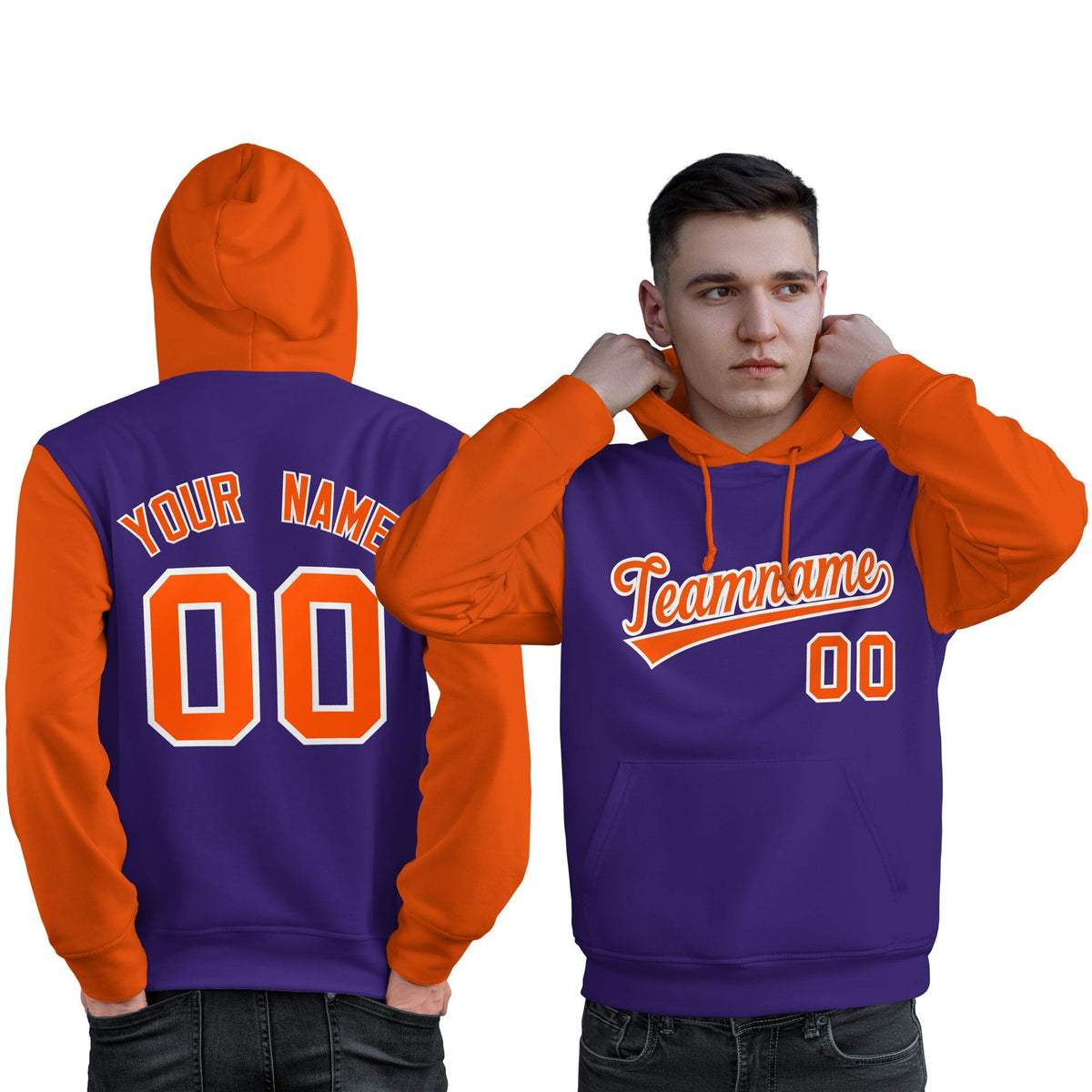 Custom Purple Orange-White Raglan Sleeves Pullover Personalized Sweatshirt Hoodie| KXKSHOP
