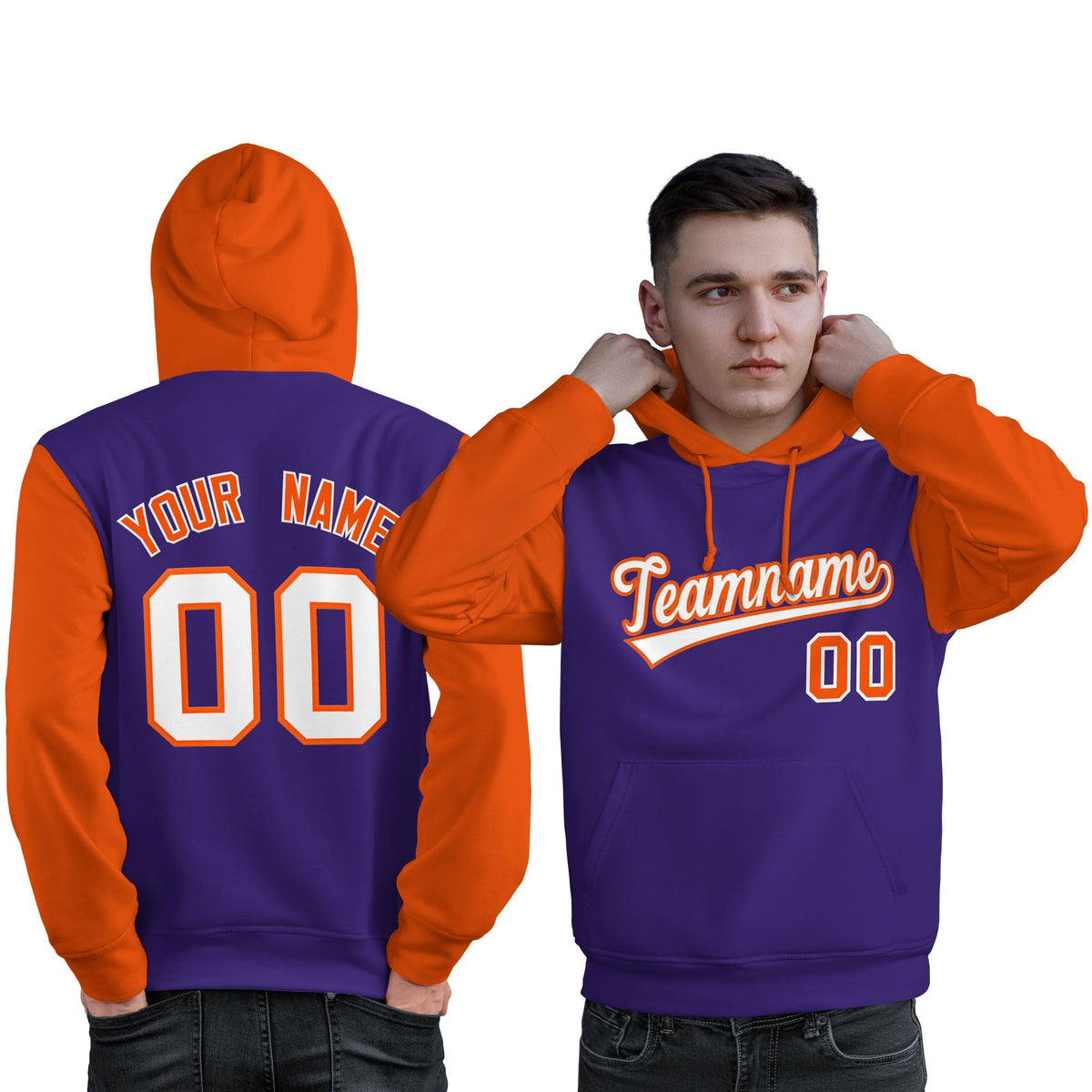 Custom Purple White-Orange Raglan Sleeves Pullover Personalized Sweatshirt Hoodie| KXKSHOP