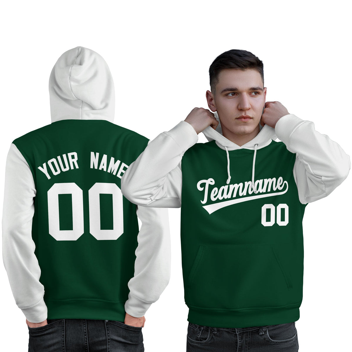 Custom Green White Raglan Sleeves Pullover Personalized Sweatshirt Hoodie| KXKSHOP