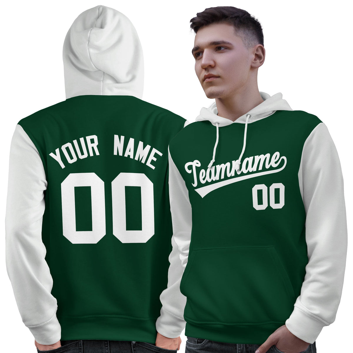 Custom Green White Raglan Sleeves Pullover Personalized Sweatshirt Hoodie| KXKSHOP