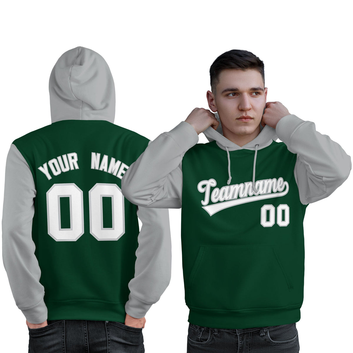 Custom Green White-Gray Raglan Sleeves Pullover Personalized Sweatshirt Hoodie| KXKSHOP