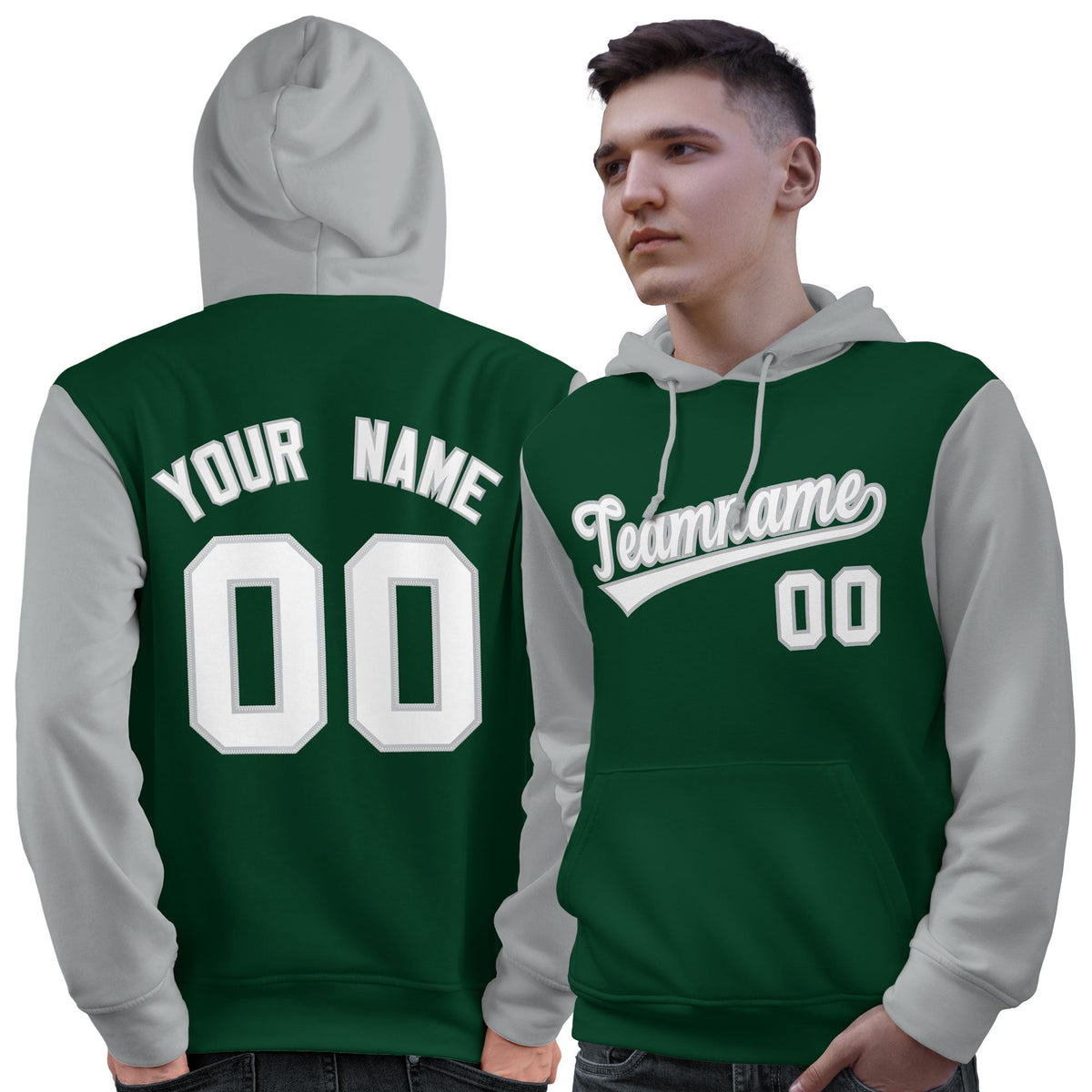 Custom Green White-Gray Raglan Sleeves Pullover Personalized Sweatshirt Hoodie| KXKSHOP