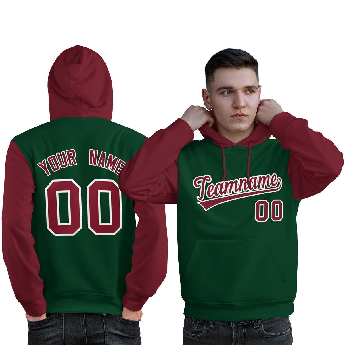 Custom Green Crimson-White Raglan Sleeves Pullover Personalized Sweatshirt Hoodie| KXKSHOP