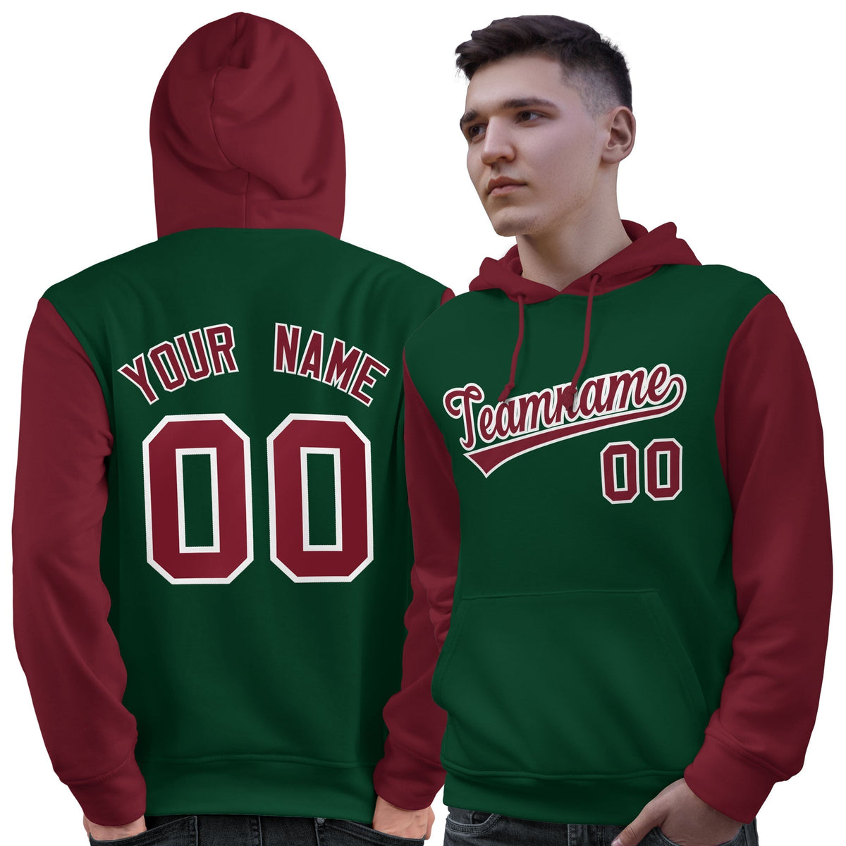 Custom Green Crimson-White Raglan Sleeves Pullover Personalized Sweatshirt Hoodie| KXKSHOP