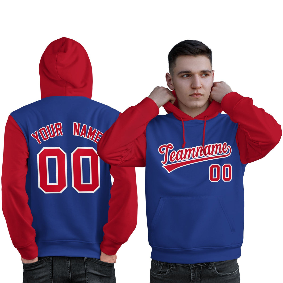 Custom Royal Red-White Raglan Sleeves Pullover Personalized Sweatshirt Hoodie| KXKSHOP