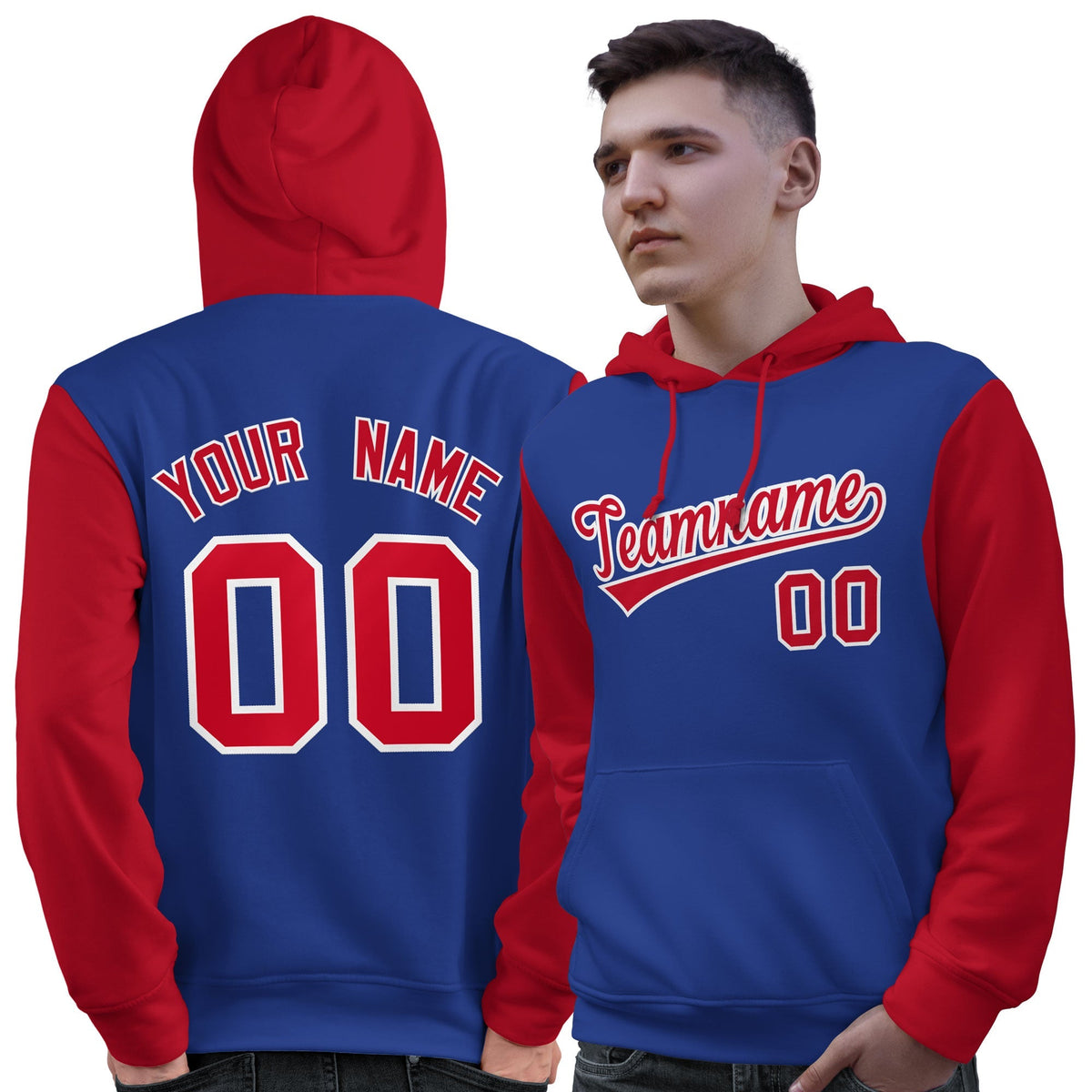 Custom Royal Red-White Raglan Sleeves Pullover Personalized Sweatshirt Hoodie| KXKSHOP