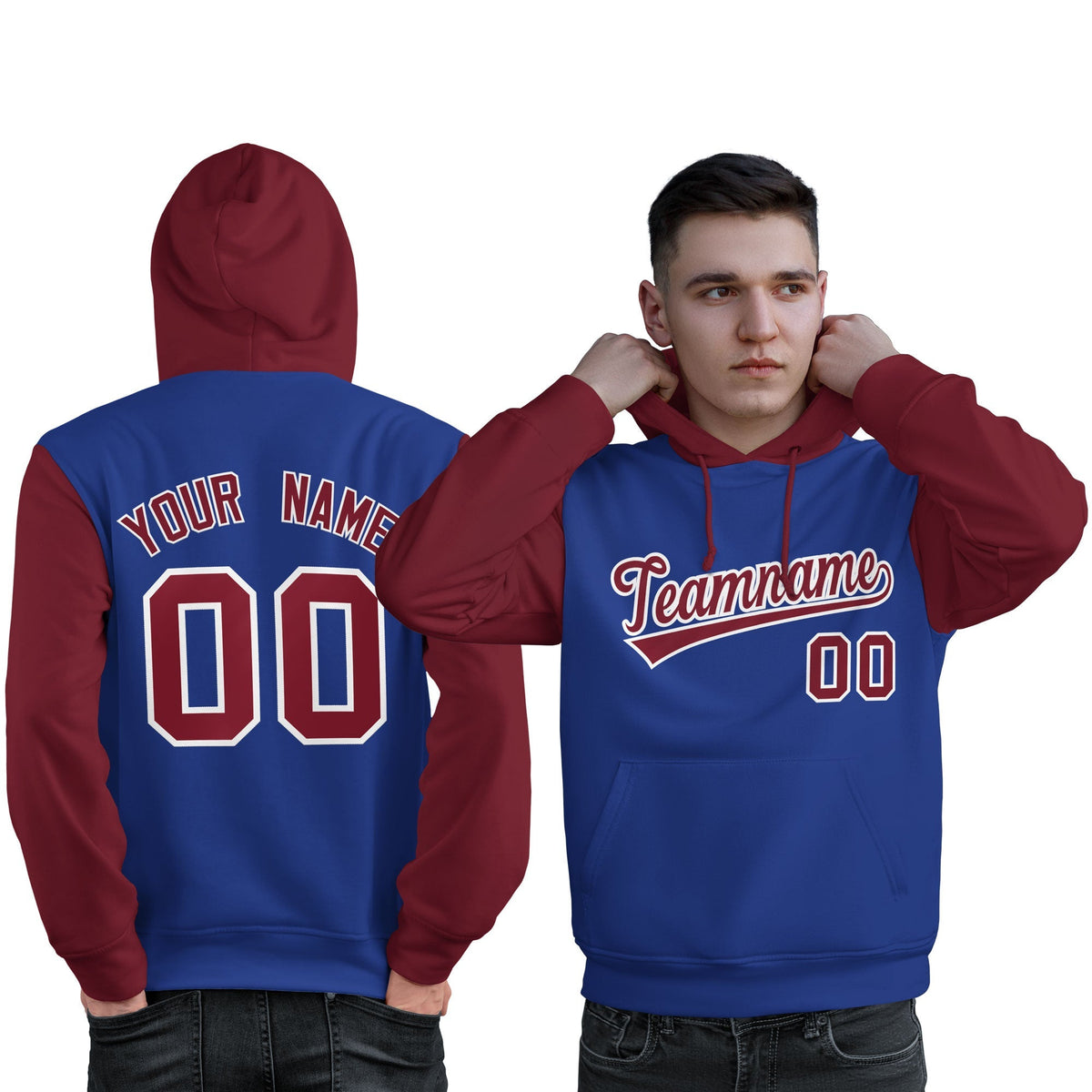 Custom Royal Crimson-White Raglan Sleeves Pullover Personalized Sweatshirt Hoodie| KXKSHOP