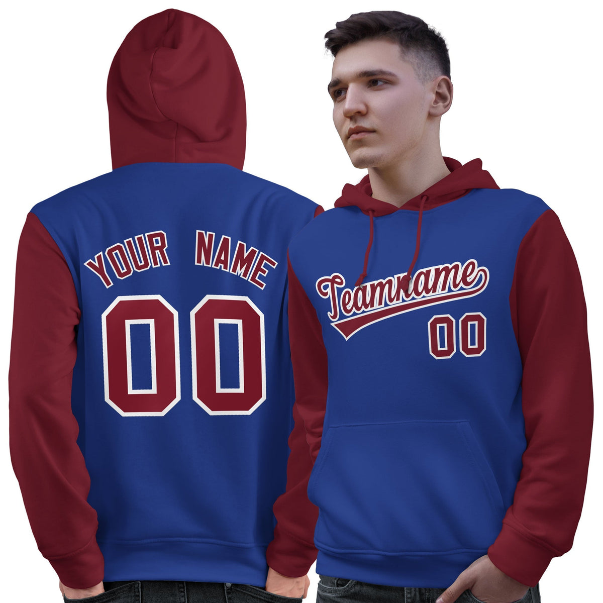 Custom Royal Crimson-White Raglan Sleeves Pullover Personalized Sweatshirt Hoodie| KXKSHOP