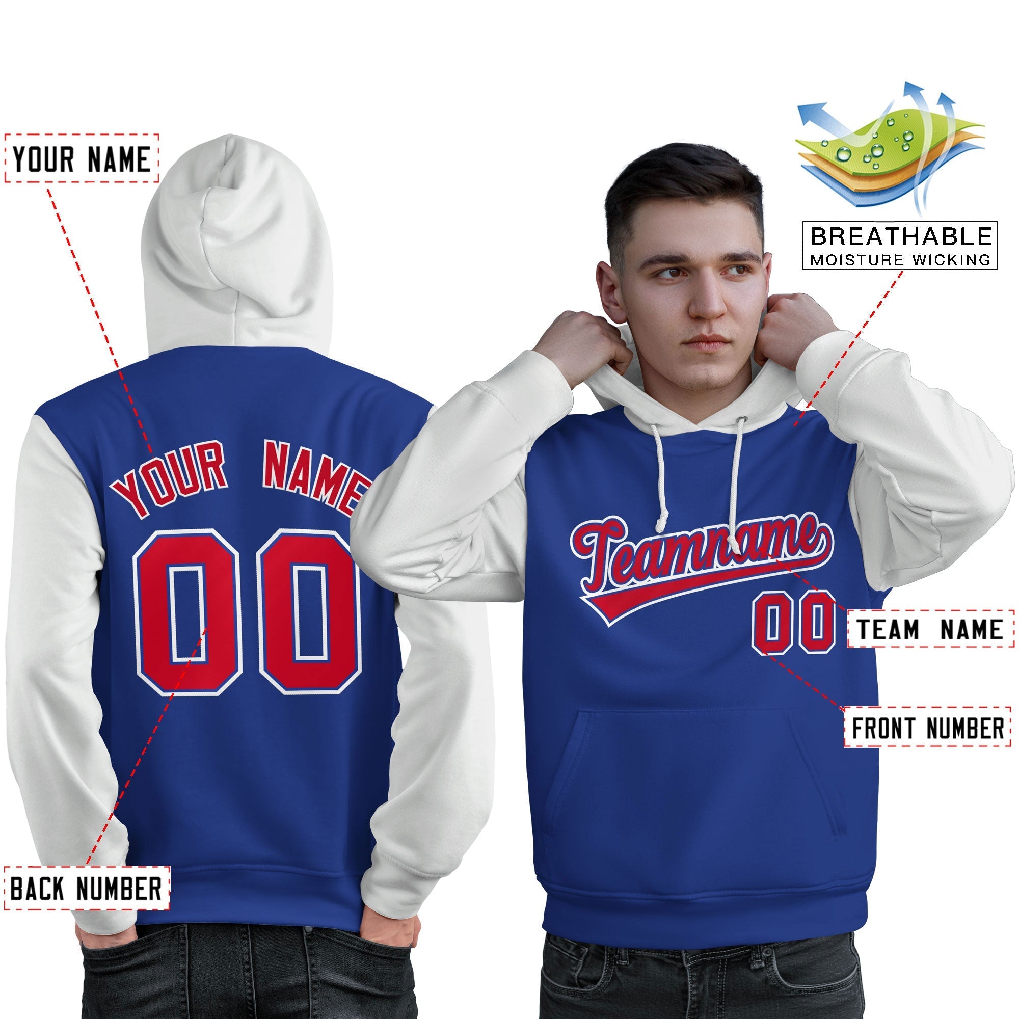 Custom Royal Red-White Raglan Sleeves Pullover Personalized Sweatshirt Hoodie| KXKSHOP