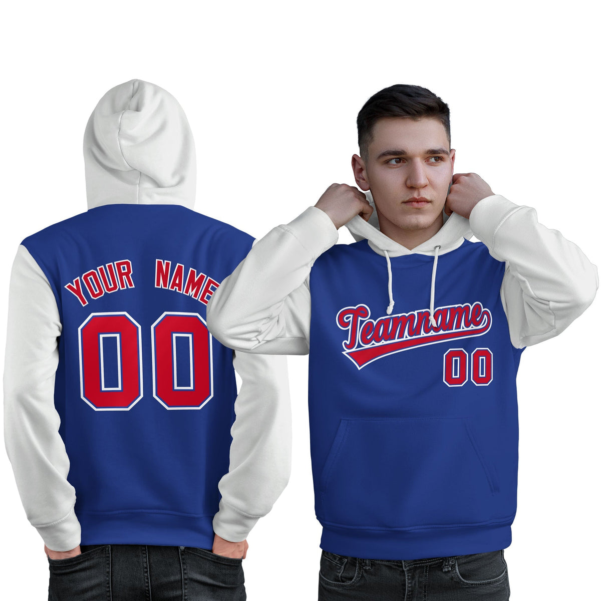 Custom Royal Red-White Raglan Sleeves Pullover Personalized Sweatshirt Hoodie| KXKSHOP