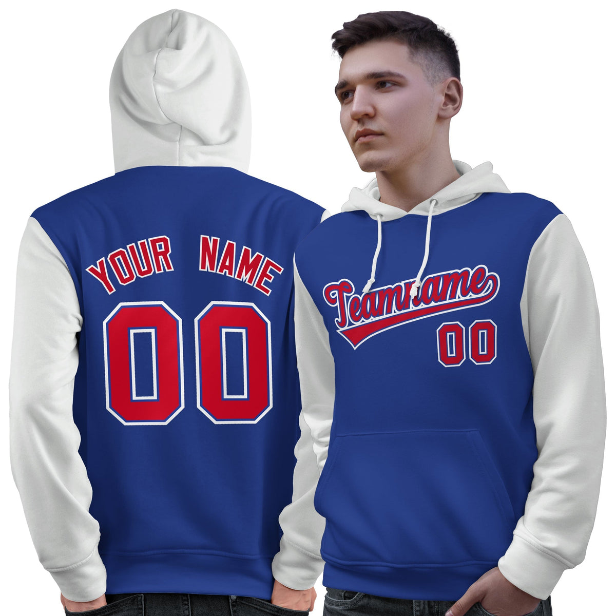 Custom Royal Red-White Raglan Sleeves Pullover Personalized Sweatshirt Hoodie| KXKSHOP