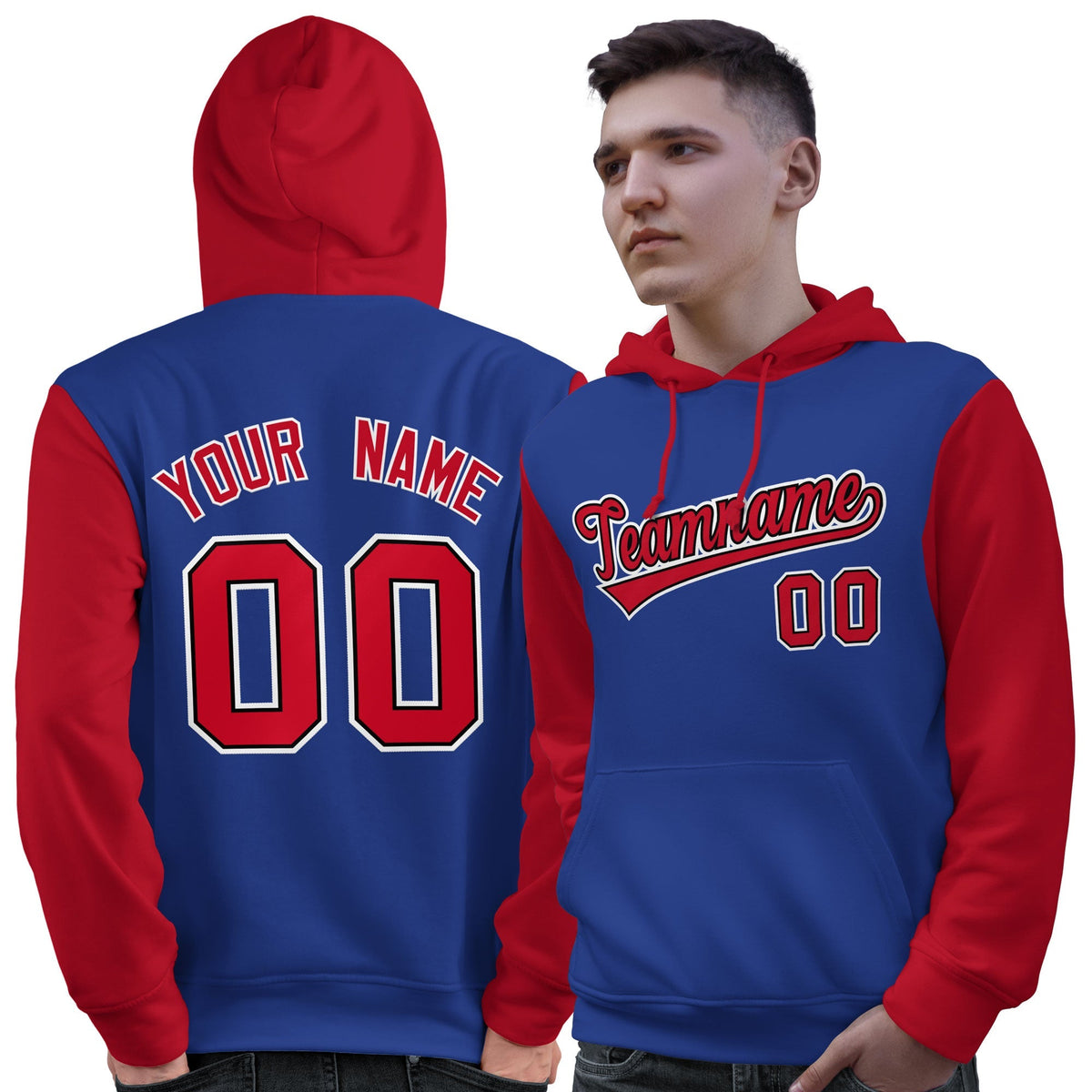 Custom Royal Red-White Raglan Sleeves Pullover Personalized Sweatshirt Hoodie| KXKSHOP