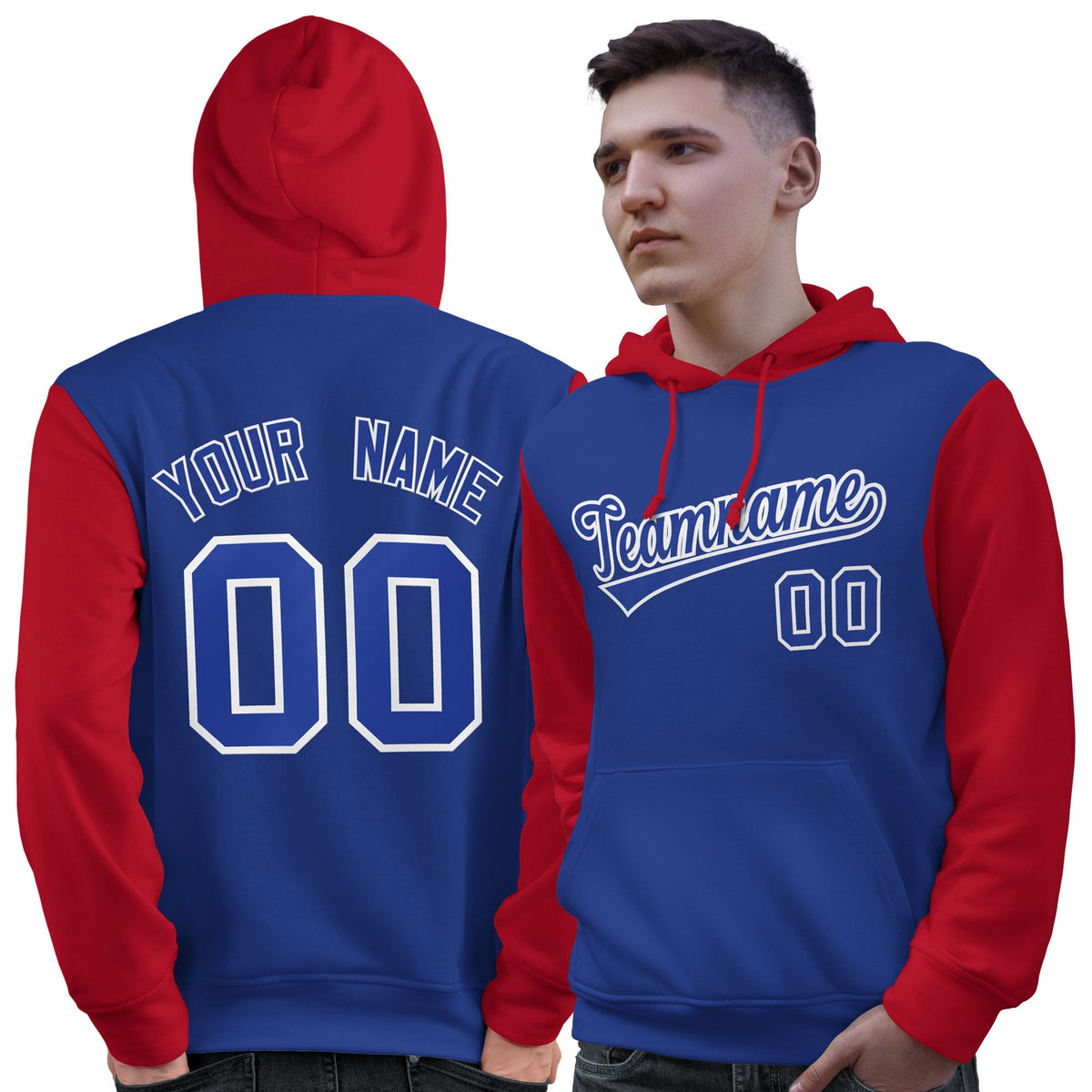 Custom Royal White-Red Raglan Sleeves Pullover Personalized Sweatshirt Hoodie| KXKSHOP
