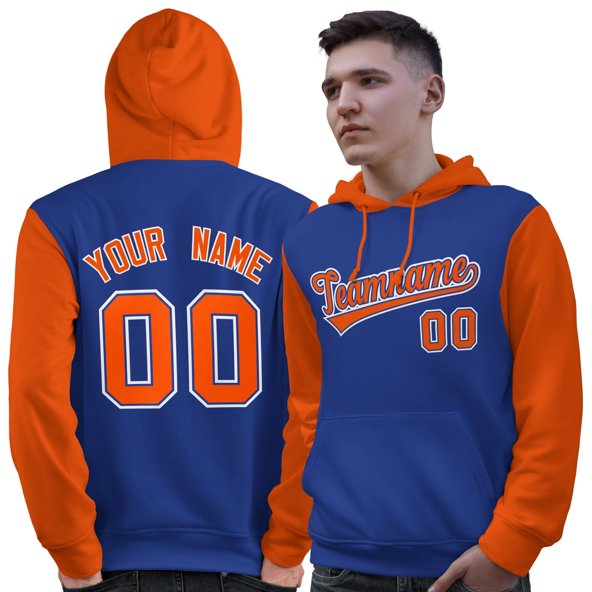 Custom Royal Orange-White Raglan Sleeves Pullover Personalized Sweatshirt Hoodie| KXKSHOP
