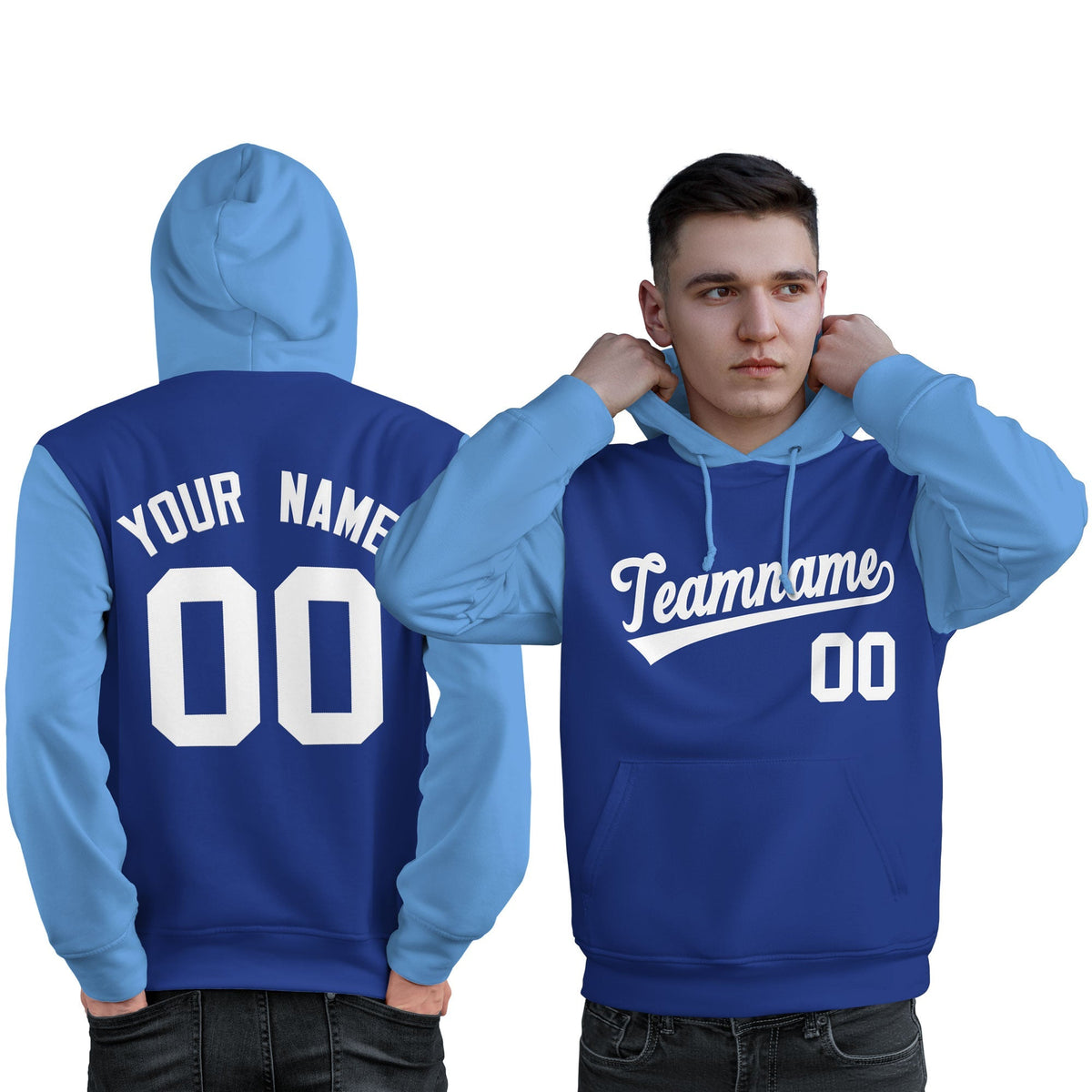 Custom Royal White-Light Blue Raglan Sleeves Pullover Personalized Sweatshirt Hoodie| KXKSHOP
