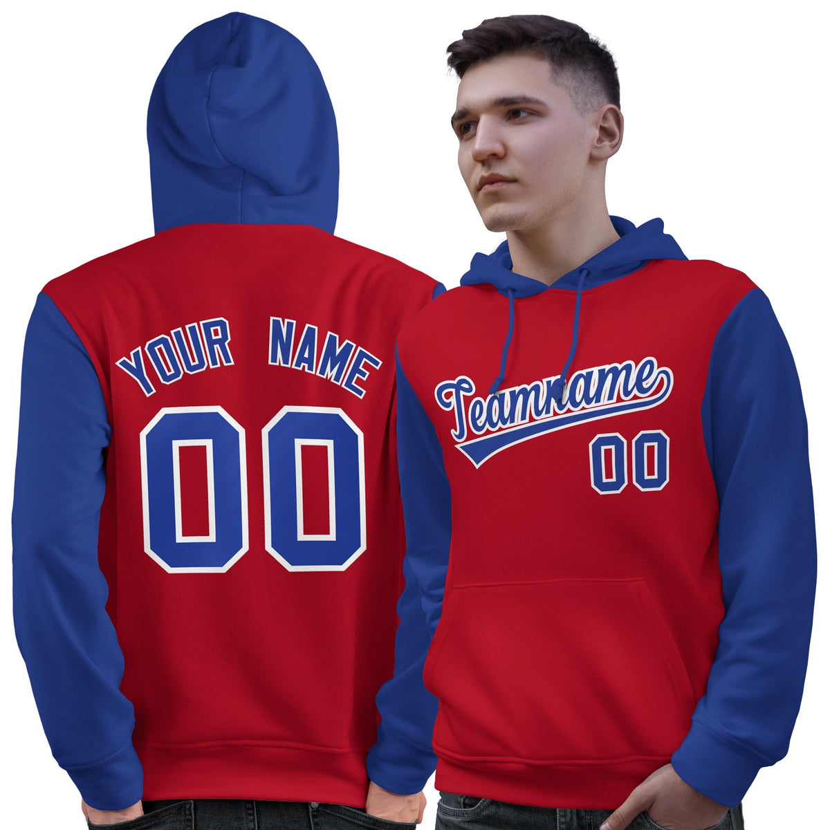 Custom Red Royal-White Raglan Sleeves Pullover Personalized Sweatshirt Hoodie| KXKSHOP