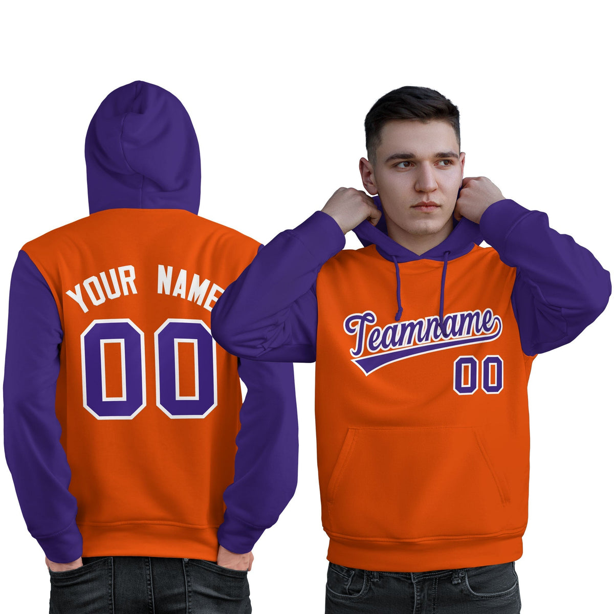Custom Orange Purple-White Raglan Sleeves Pullover Personalized Sweatshirt Hoodie| KXKSHOP
