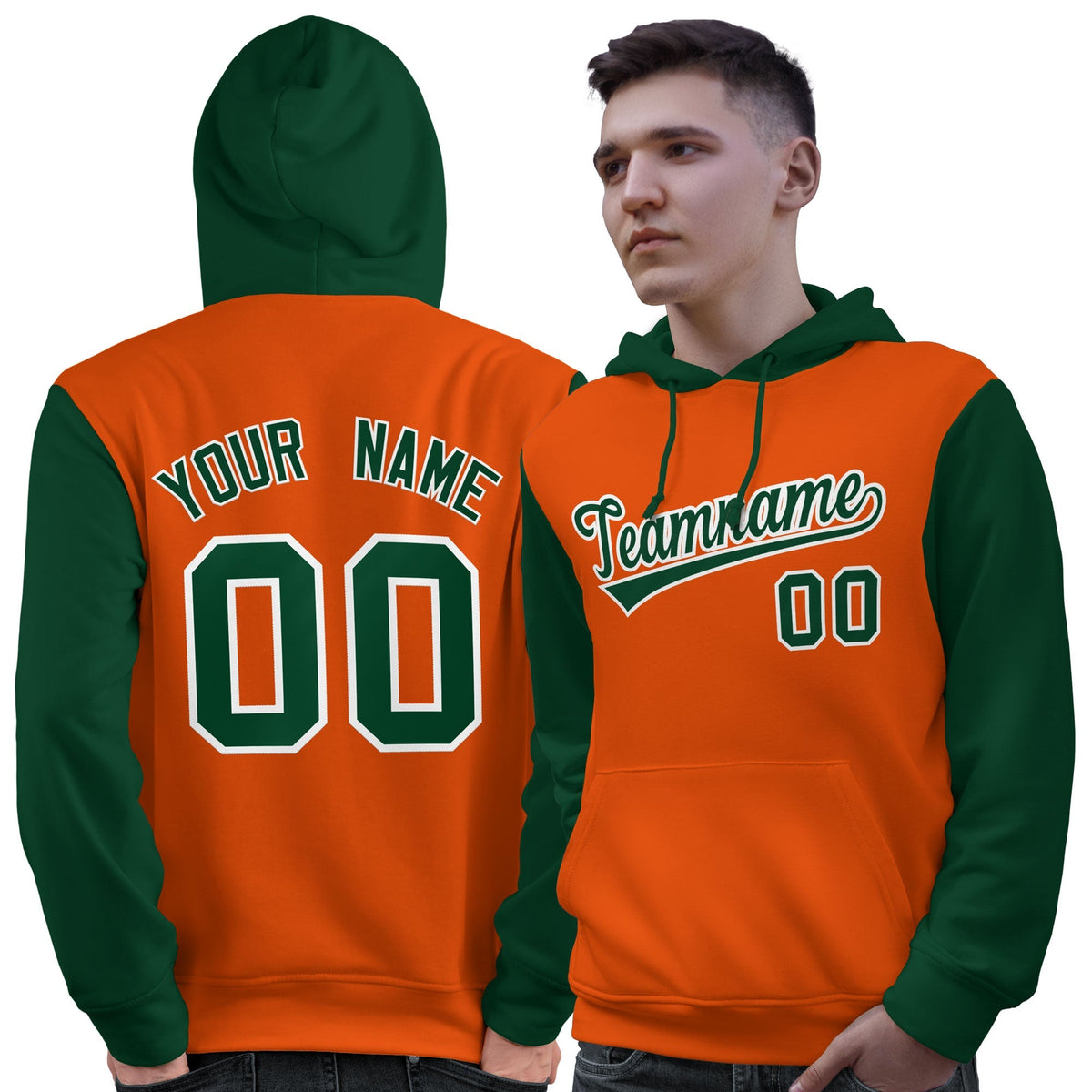 Custom Orange Green-White Raglan Sleeves Pullover Personalized Sweatshirt Hoodie| KXKSHOP