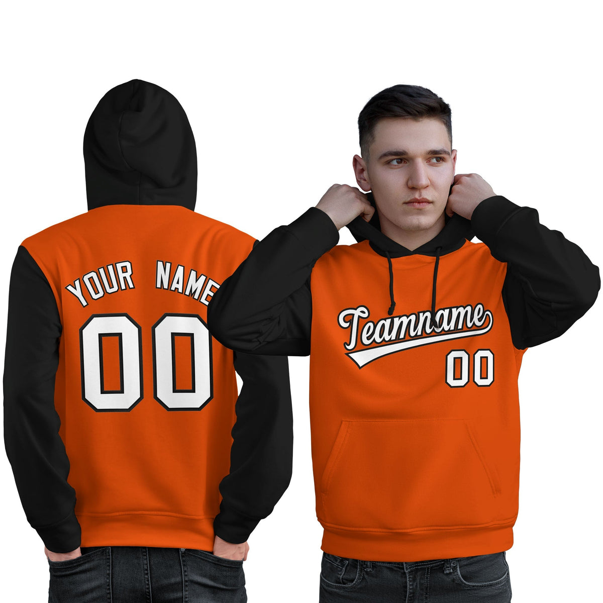 Custom Orange White-Black Raglan Sleeves Pullover Personalized Sweatshirt Hoodie| KXKSHOP