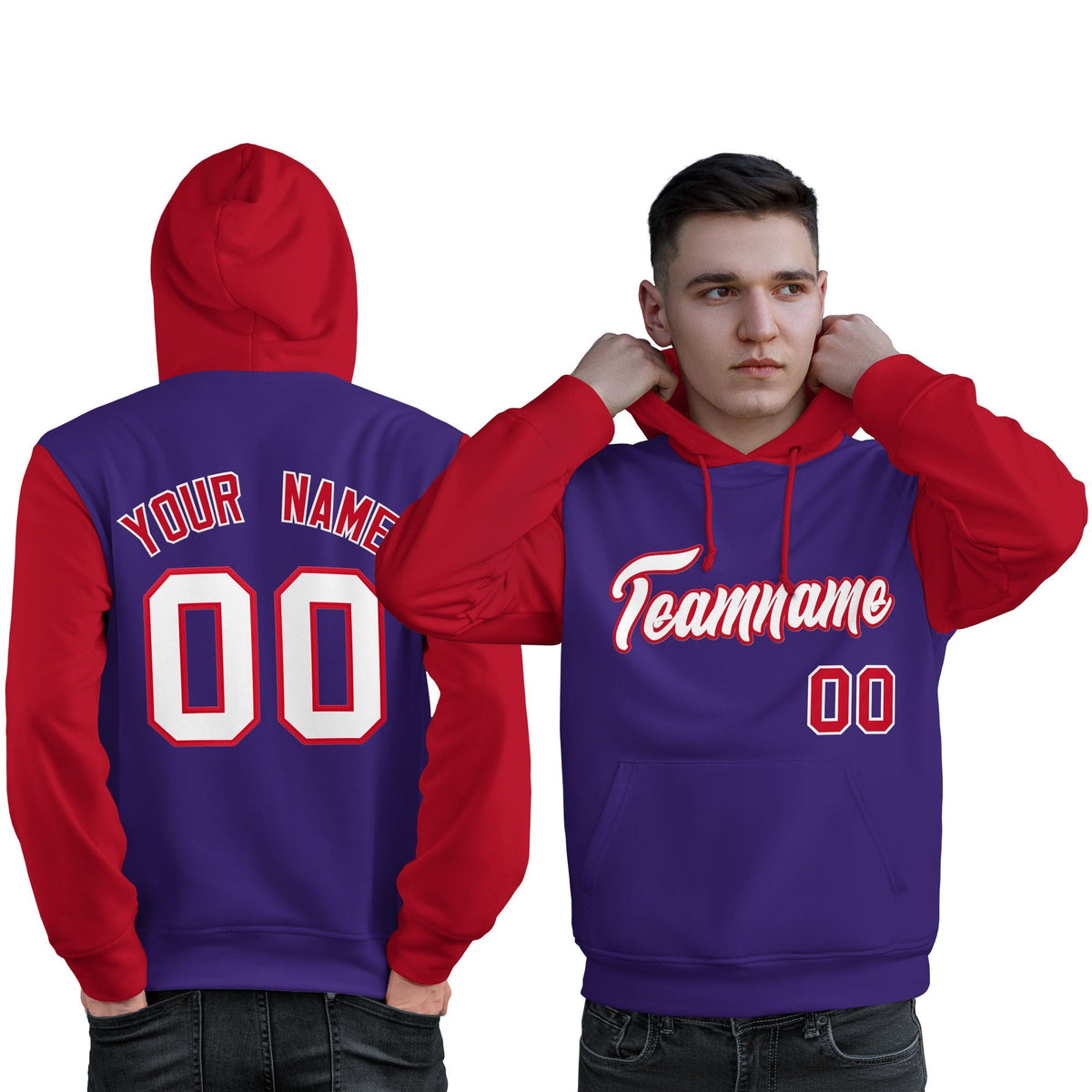 Custom Purple White-Red Raglan Sleeves Pullover Personalized Sweatshirt Hoodie| KXKSHOP