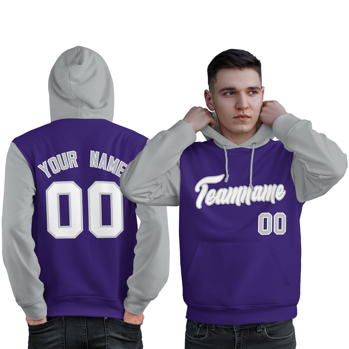 Custom Purple White-Gray Raglan Sleeves Pullover Personalized Sweatshirt Hoodie| KXKSHOP