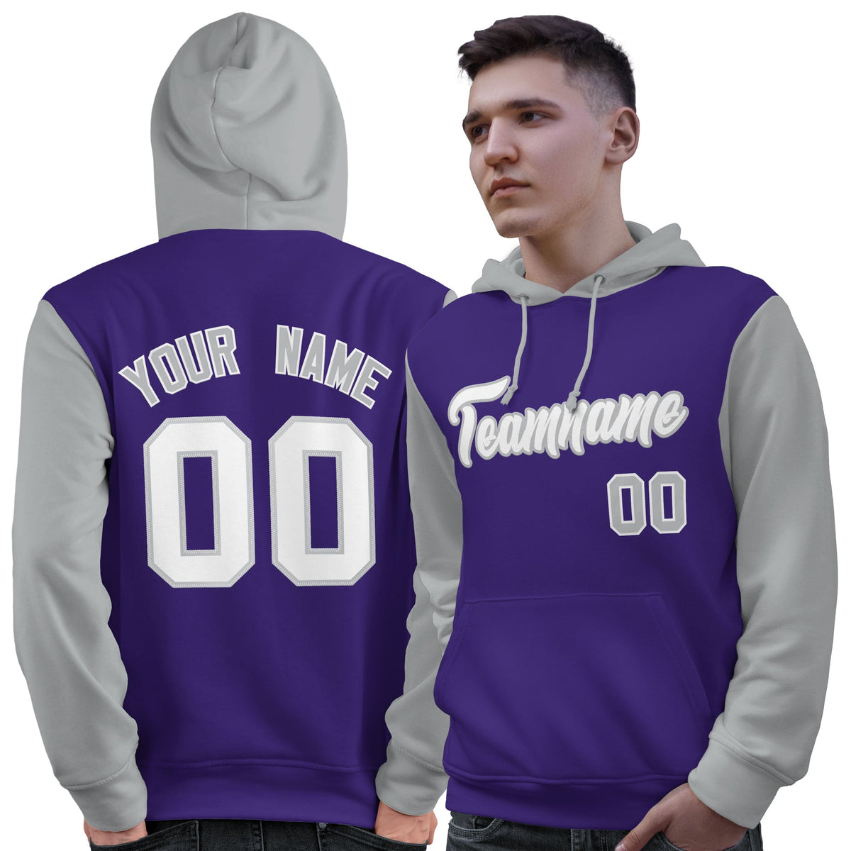 Custom Purple White-Gray Raglan Sleeves Pullover Personalized Sweatshirt Hoodie| KXKSHOP