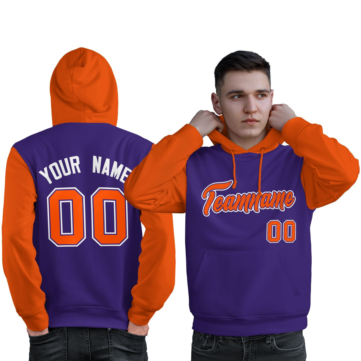 Custom Purple Orange-White Raglan Sleeves Pullover Personalized Sweatshirt Hoodie| KXKSHOP