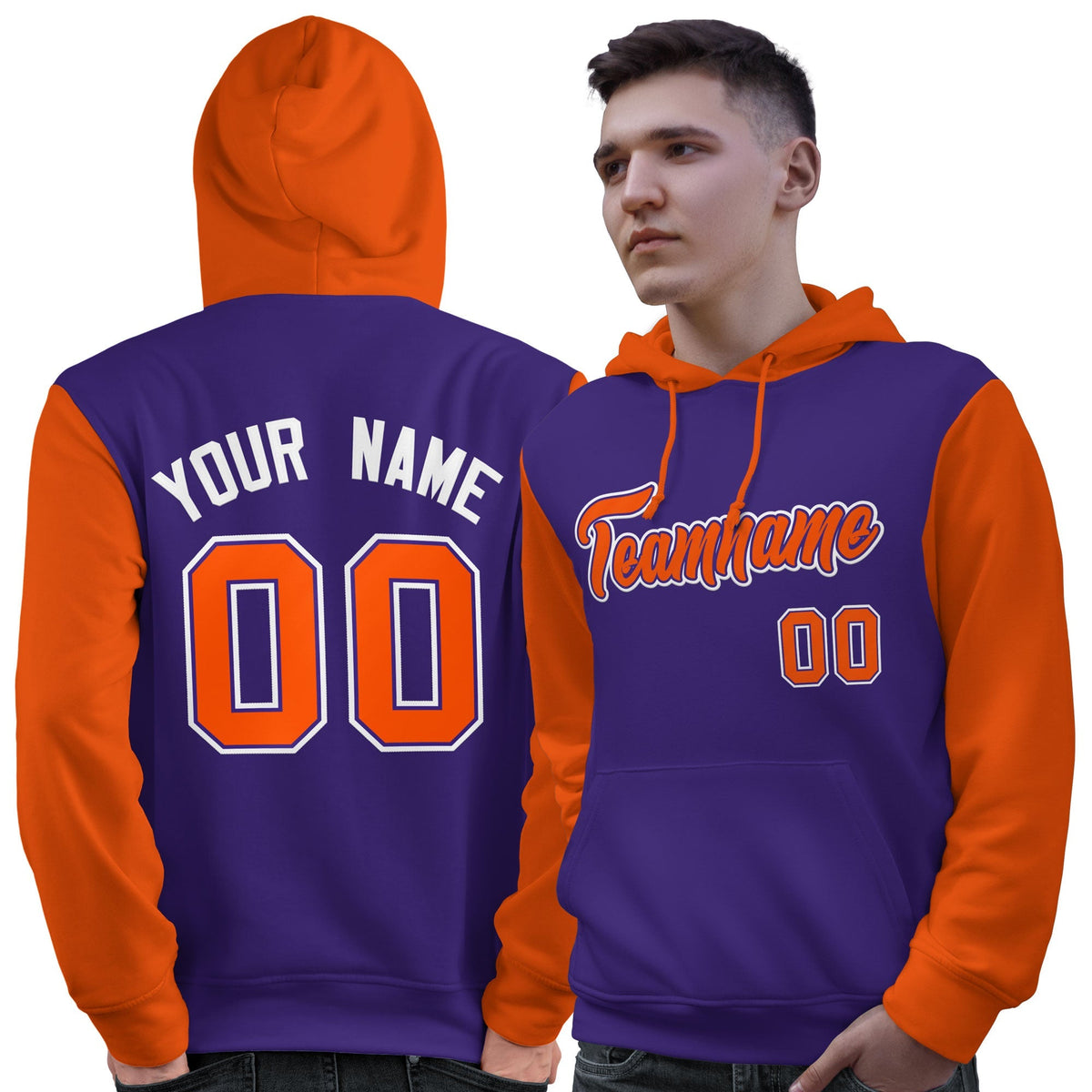 Custom Purple Orange-White Raglan Sleeves Pullover Personalized Sweatshirt Hoodie| KXKSHOP