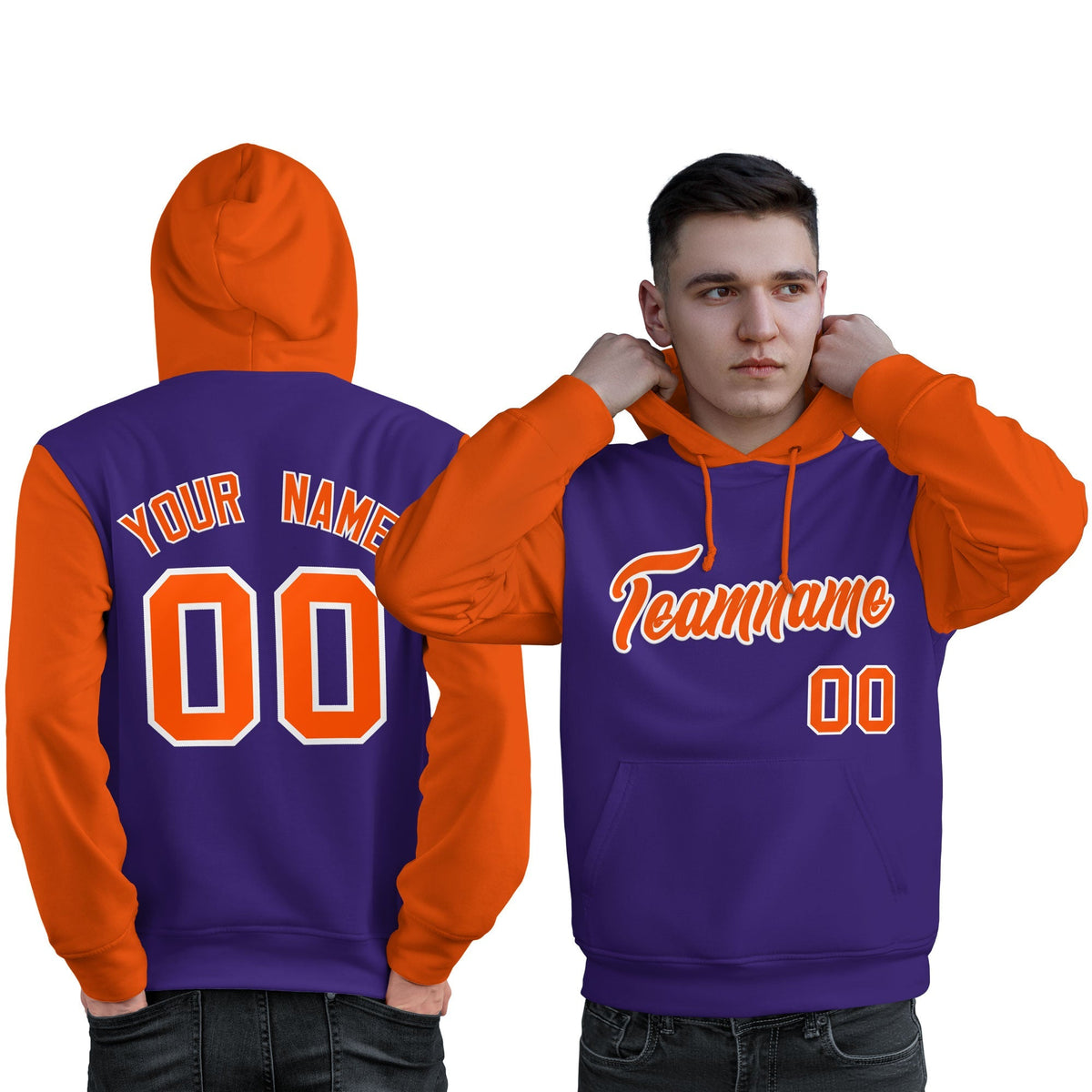 Custom Purple Orange-White Raglan Sleeves Pullover Personalized Sweatshirt Hoodie| KXKSHOP