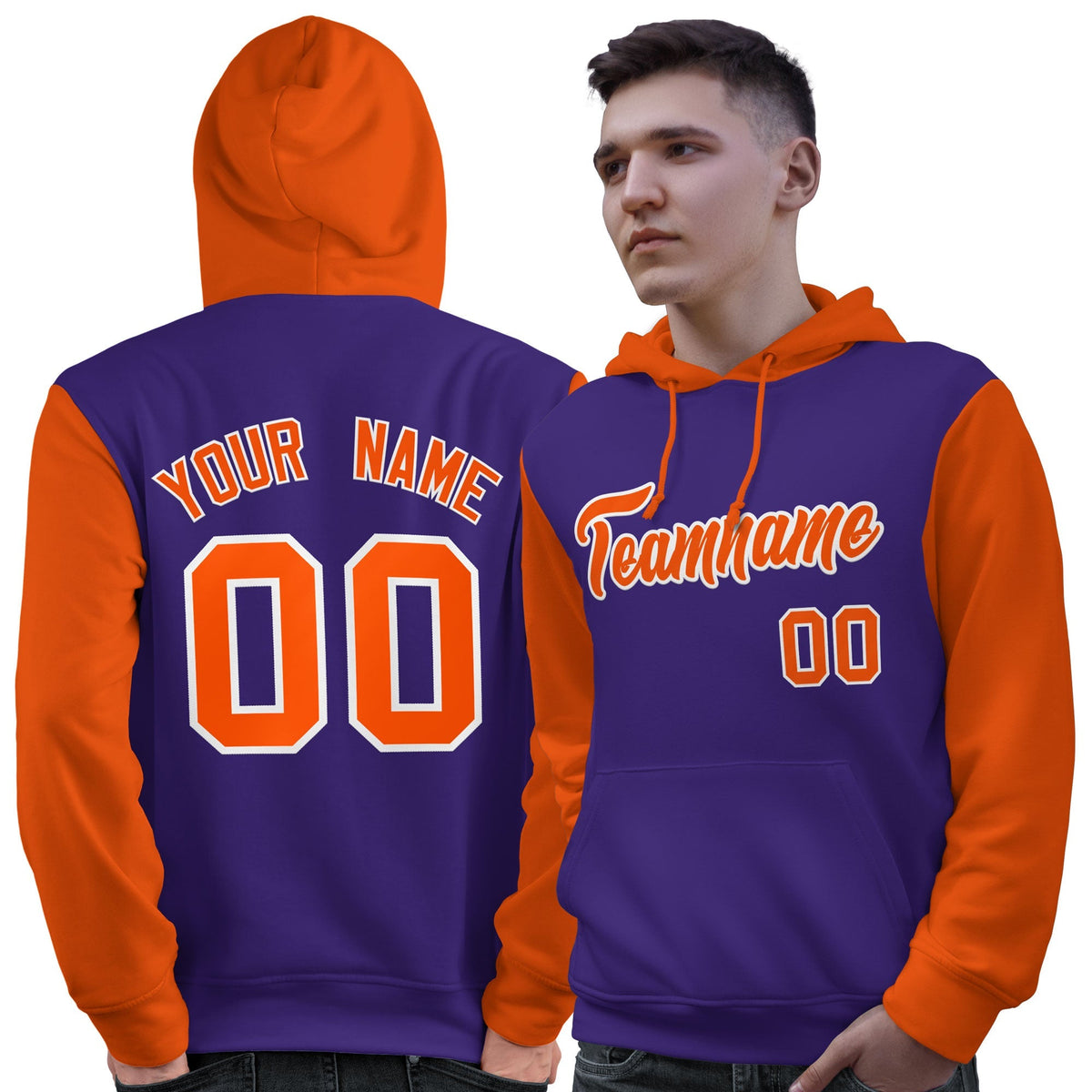 Custom Purple Orange-White Raglan Sleeves Pullover Personalized Sweatshirt Hoodie| KXKSHOP