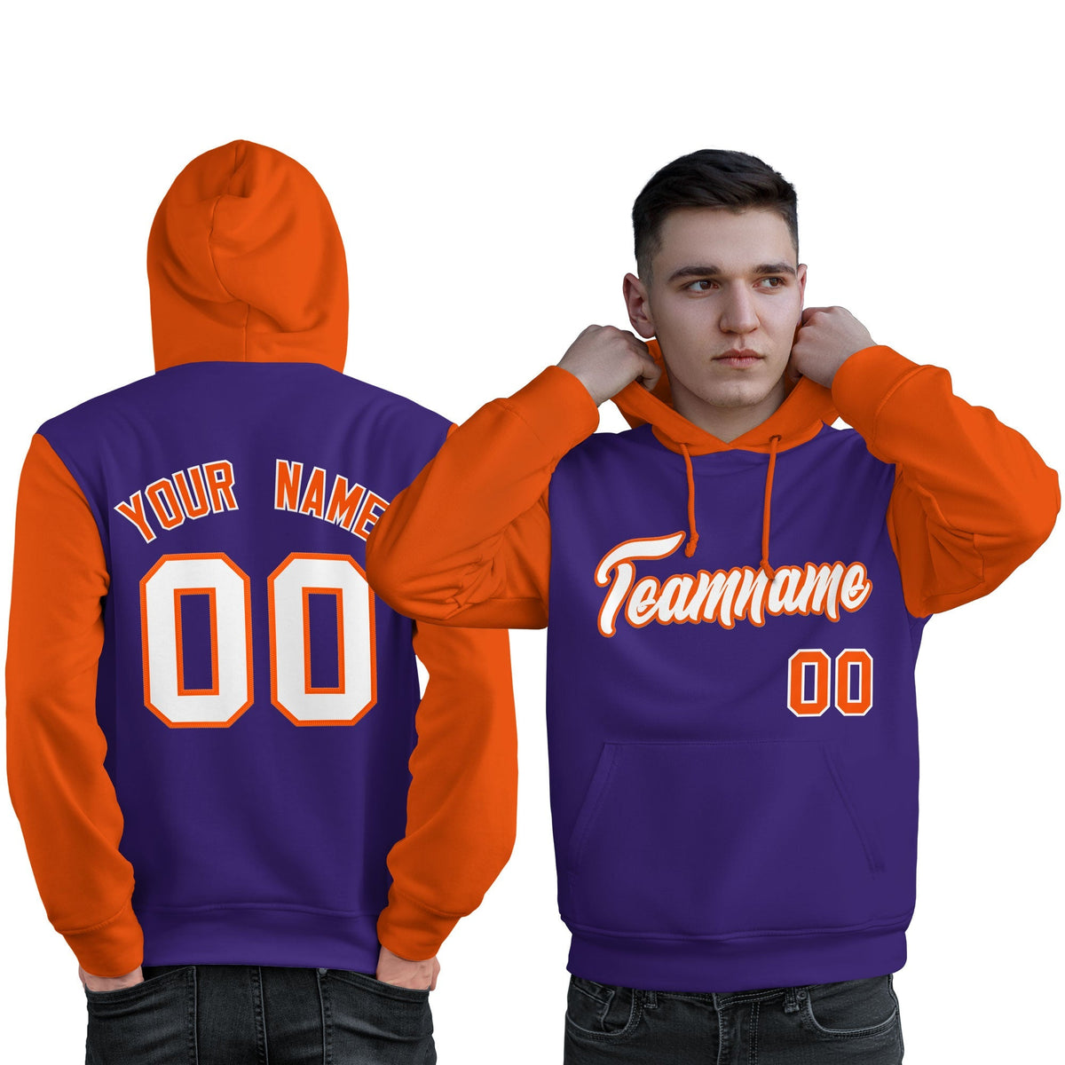 Custom Purple White-Orange Raglan Sleeves Pullover Personalized Sweatshirt Hoodie| KXKSHOP