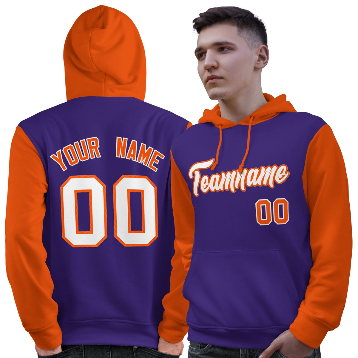 Custom Purple White-Orange Raglan Sleeves Pullover Personalized Sweatshirt Hoodie| KXKSHOP