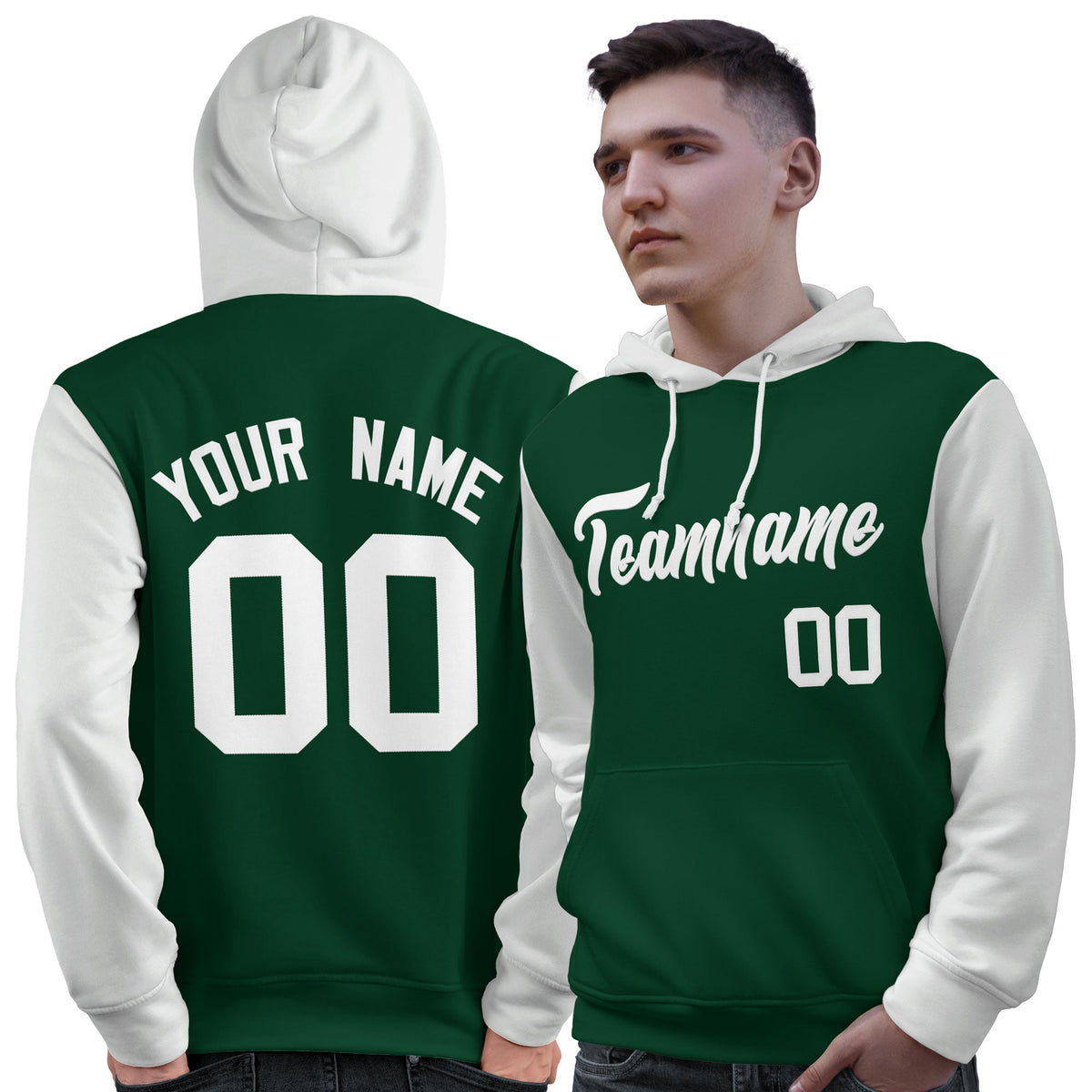 Custom Green White Raglan Sleeves Pullover Personalized Sweatshirt Hoodie| KXKSHOP