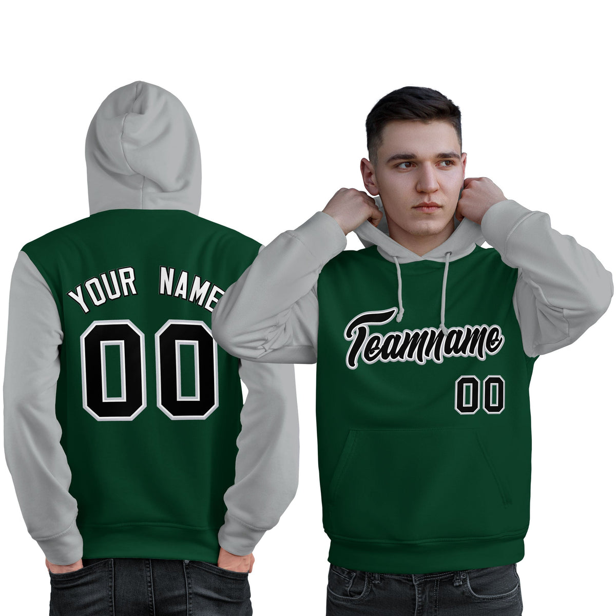 Custom Green Black-Gray Raglan Sleeves Pullover Personalized Sweatshirt Hoodie| KXKSHOP