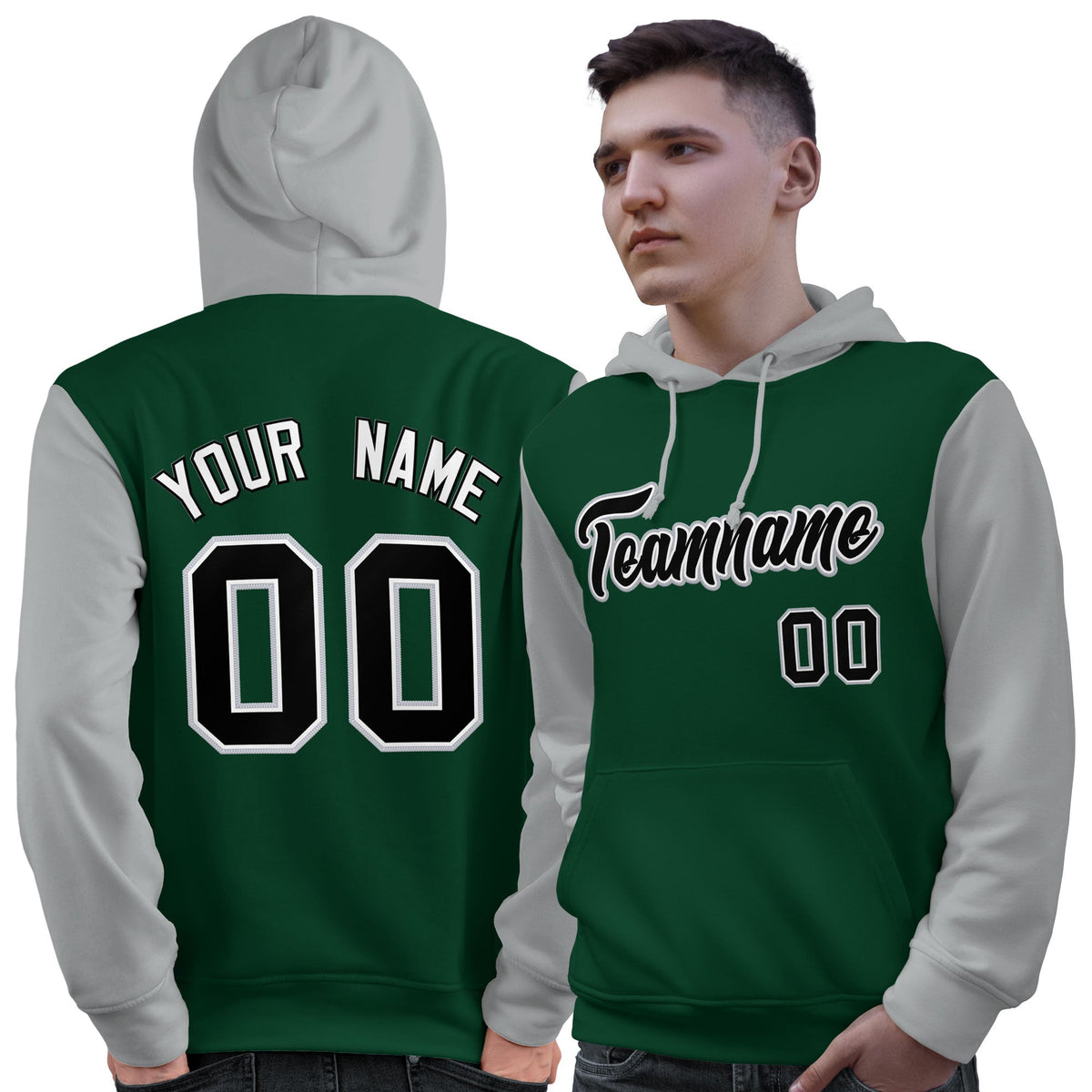 Custom Green Black-Gray Raglan Sleeves Pullover Personalized Sweatshirt Hoodie| KXKSHOP