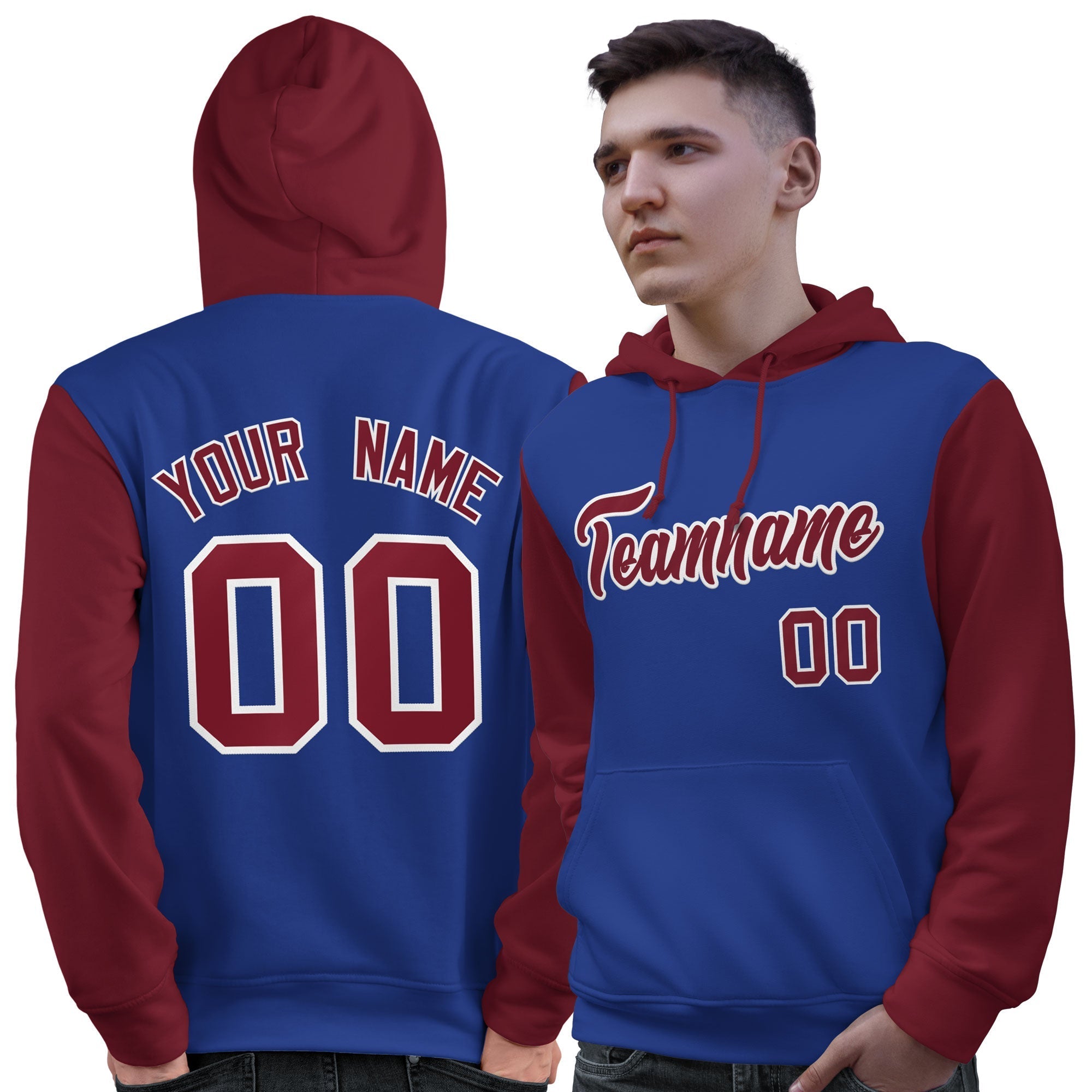 Custom Royal Crimson-White Raglan Sleeves Pullover Personalized Sweatshirt Hoodie| KXKSHOP