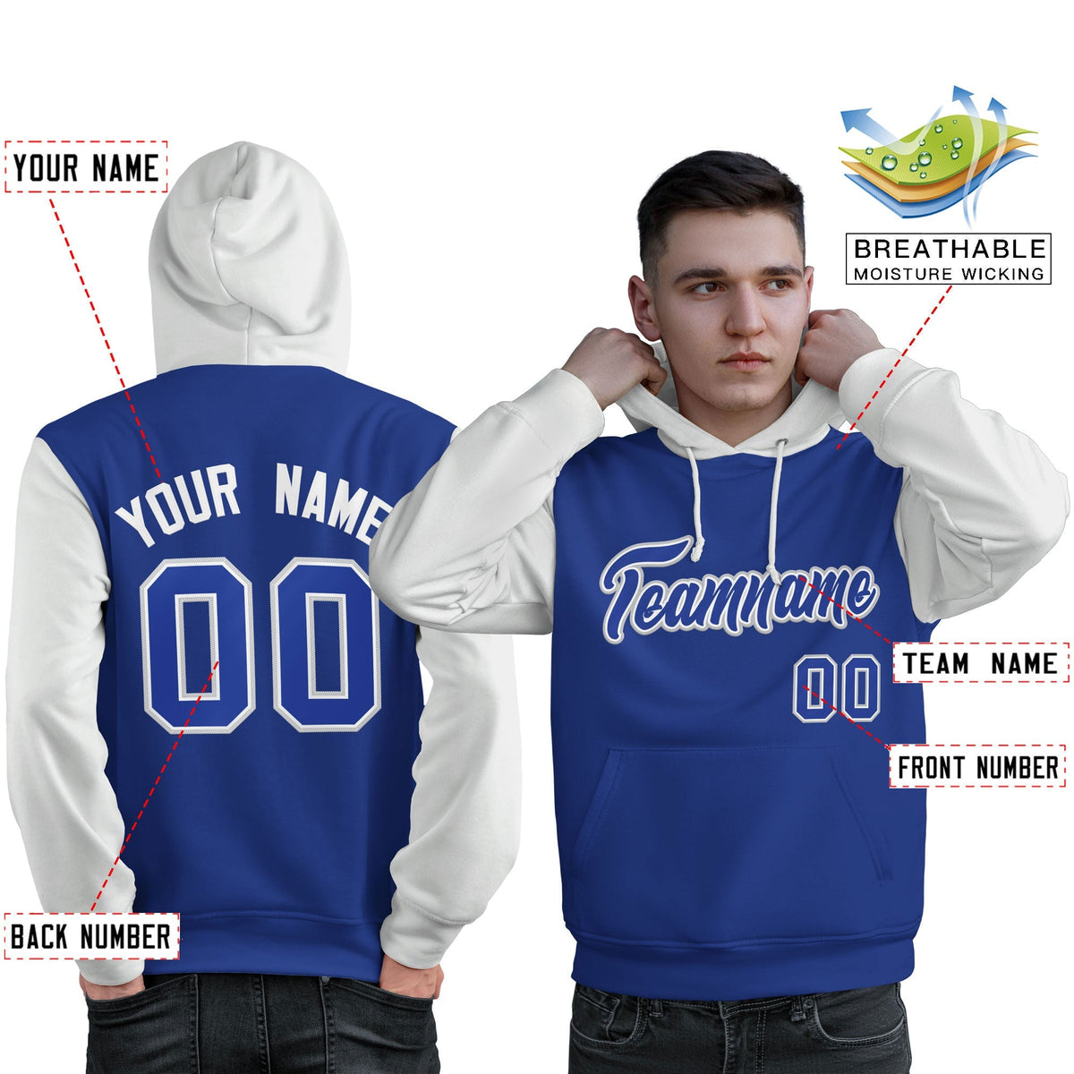 Custom Royal White-Gray Raglan Sleeves Pullover Personalized Sweatshirt Hoodie| KXKSHOP