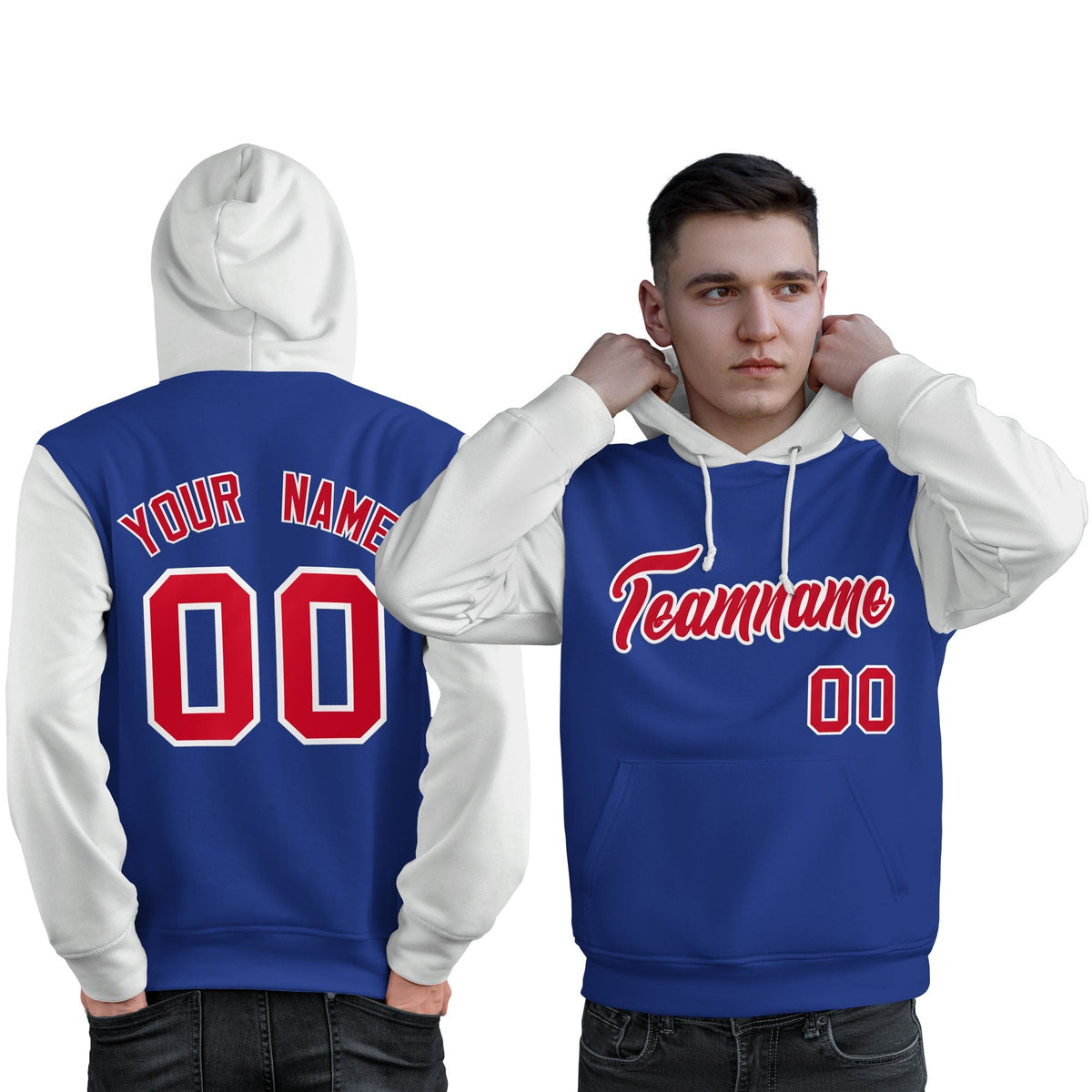 Custom Royal Red-White Raglan Sleeves Pullover Personalized Sweatshirt Hoodie| KXKSHOP