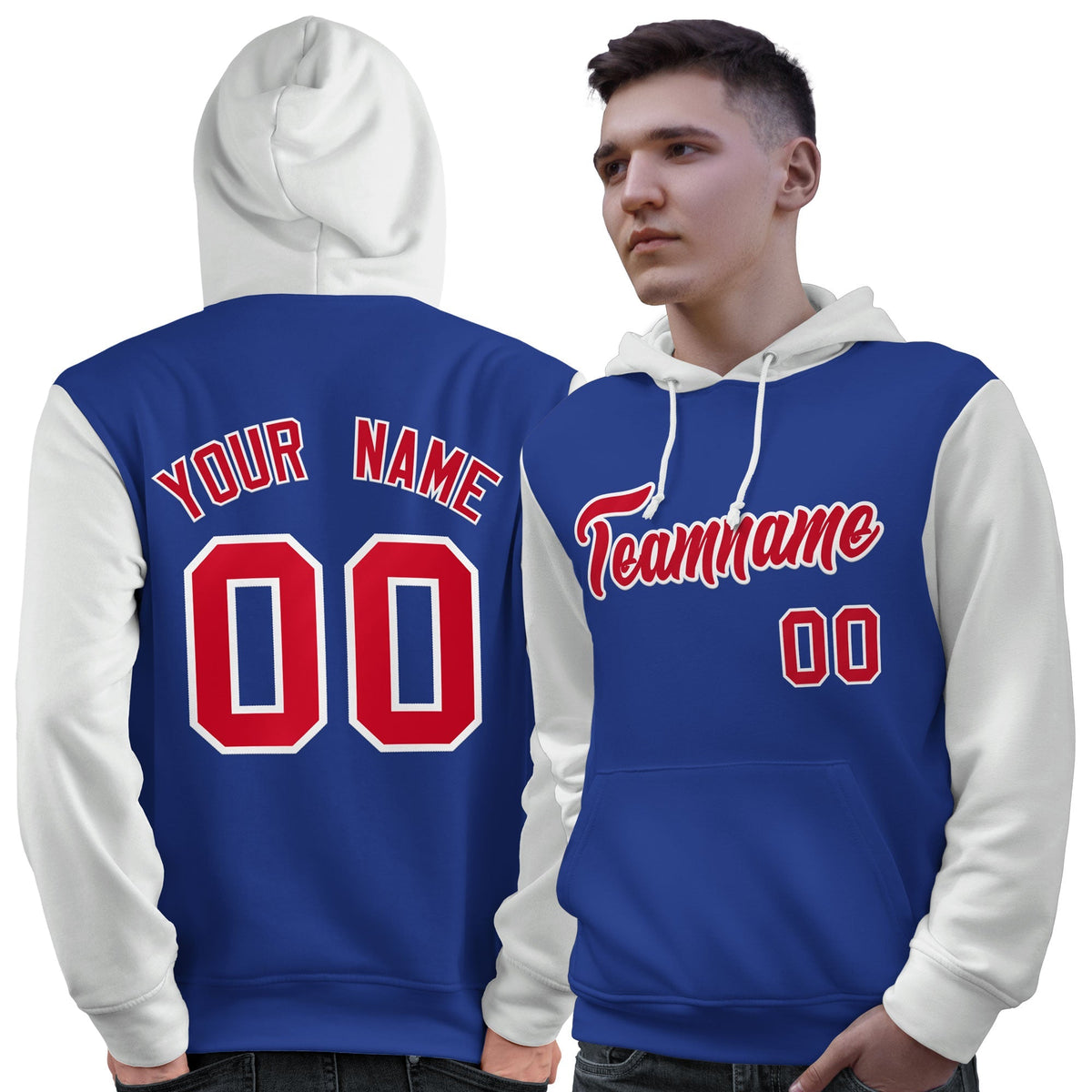 Custom Royal Red-White Raglan Sleeves Pullover Personalized Sweatshirt Hoodie| KXKSHOP
