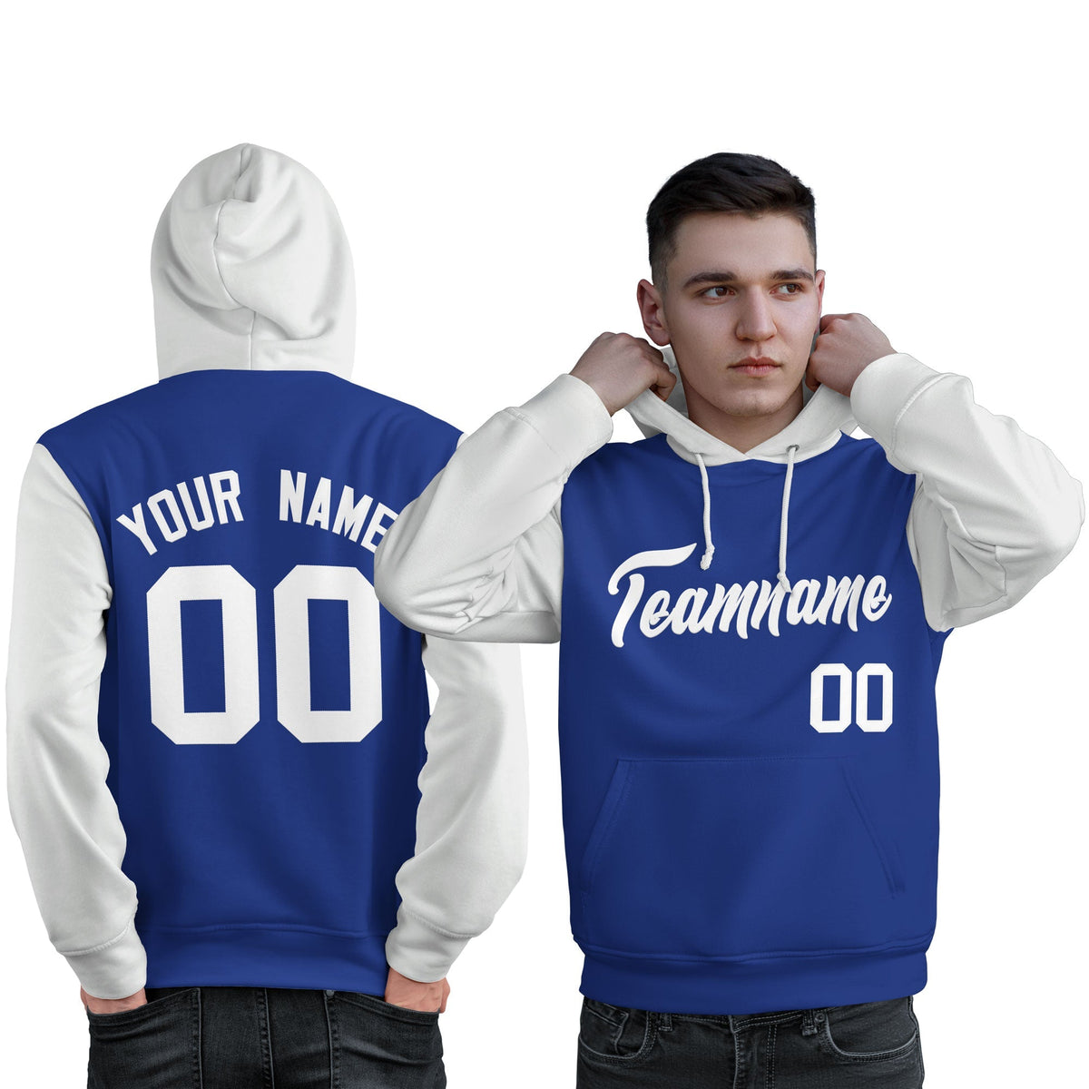 Custom Royal White Raglan Sleeves Pullover Personalized Sweatshirt Hoodie| KXKSHOP