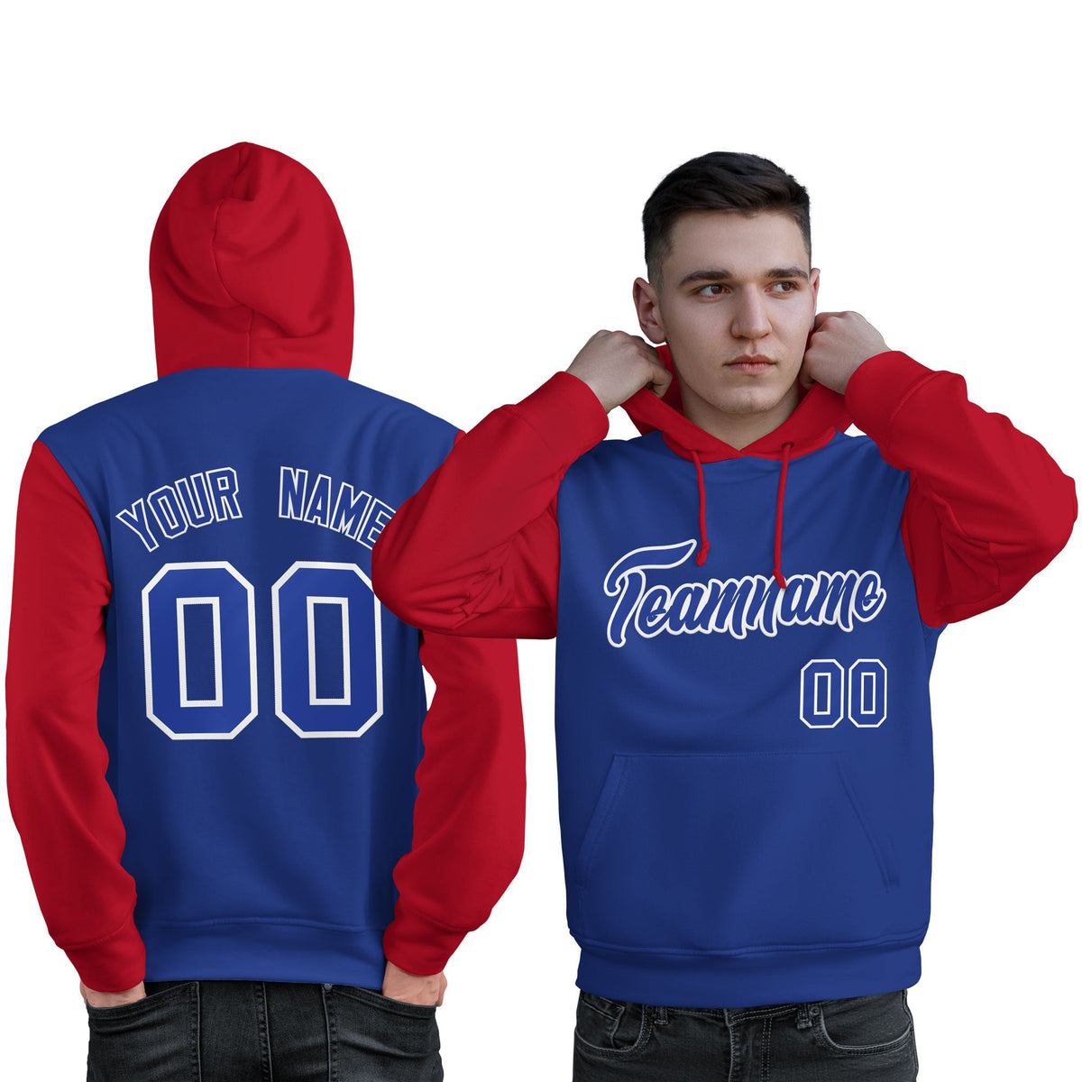Custom Royal White-Red Raglan Sleeves Pullover Personalized Sweatshirt Hoodie| KXKSHOP