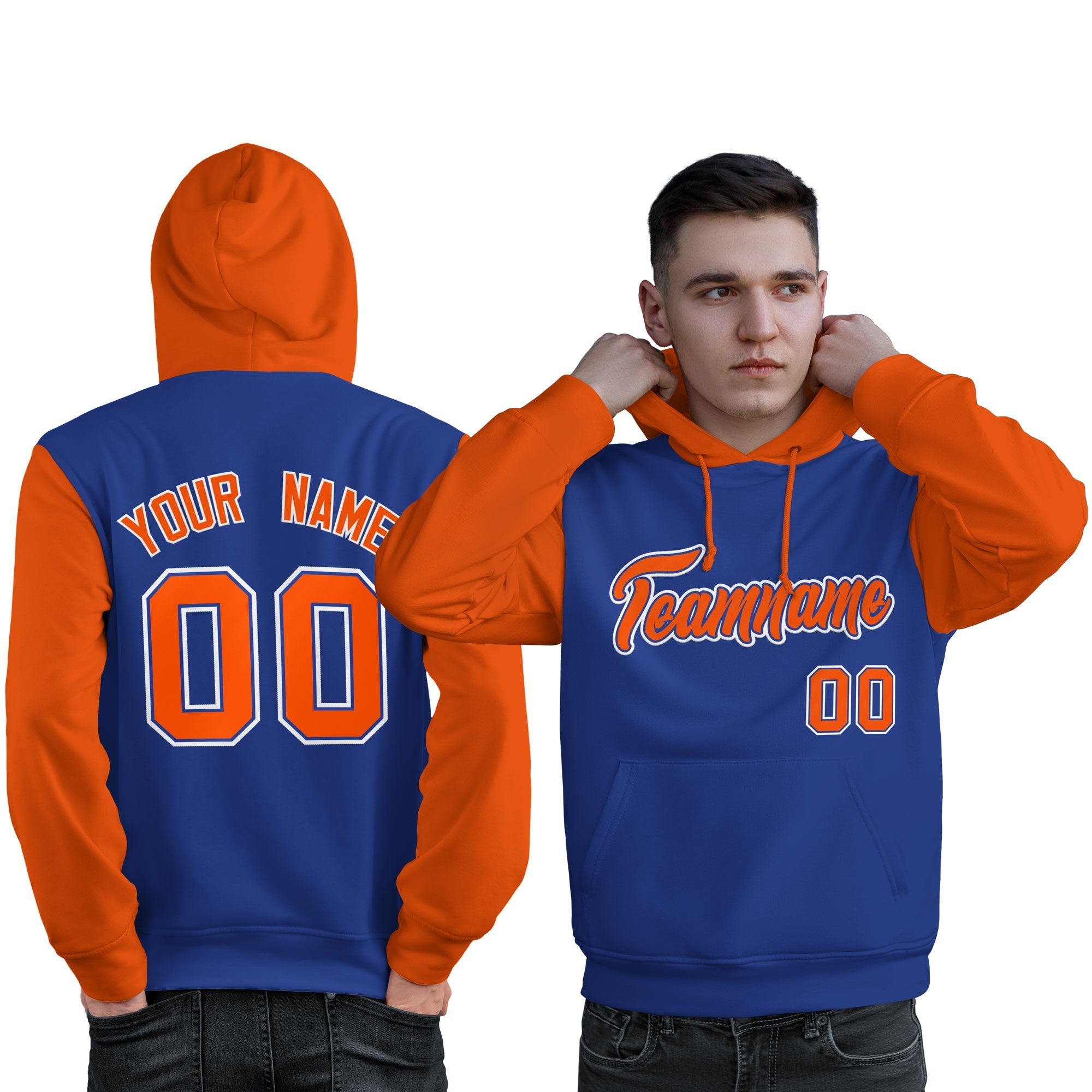 Custom Royal Orange-White Raglan Sleeves Pullover Personalized Sweatshirt Hoodie| KXKSHOP