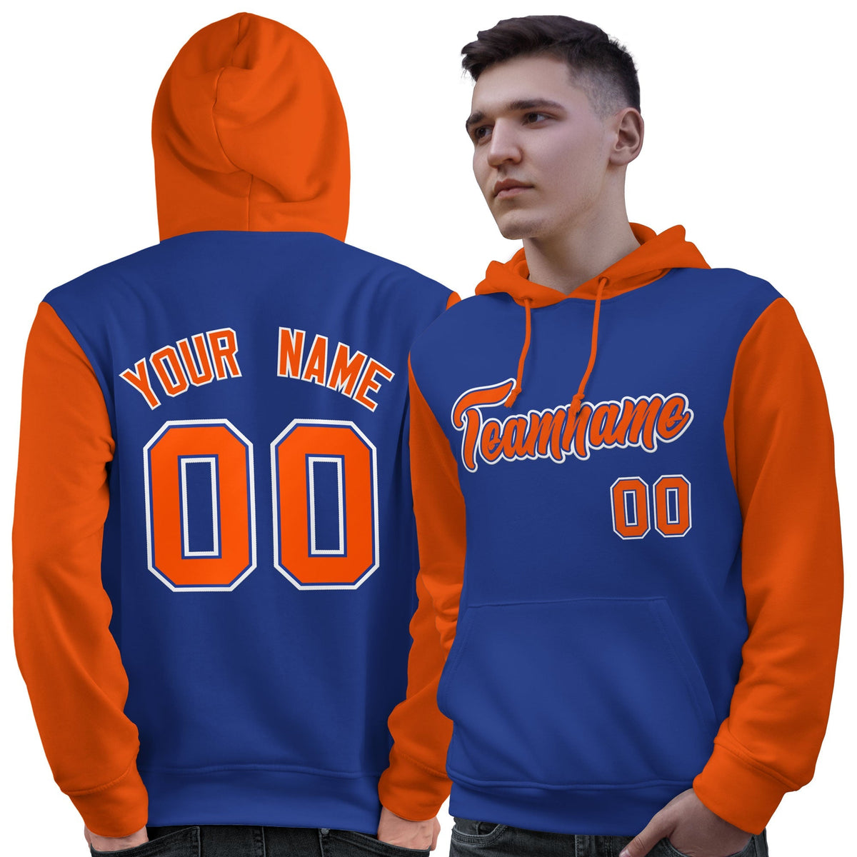 Custom Royal Orange-White Raglan Sleeves Pullover Personalized Sweatshirt Hoodie| KXKSHOP